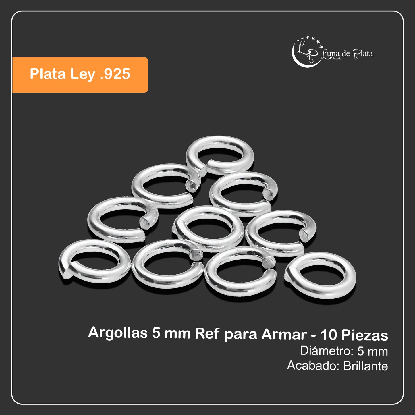 LPARG003 Argollas 5 mm Ref para Armar - 10 Piezas de Plata .925 2023807409