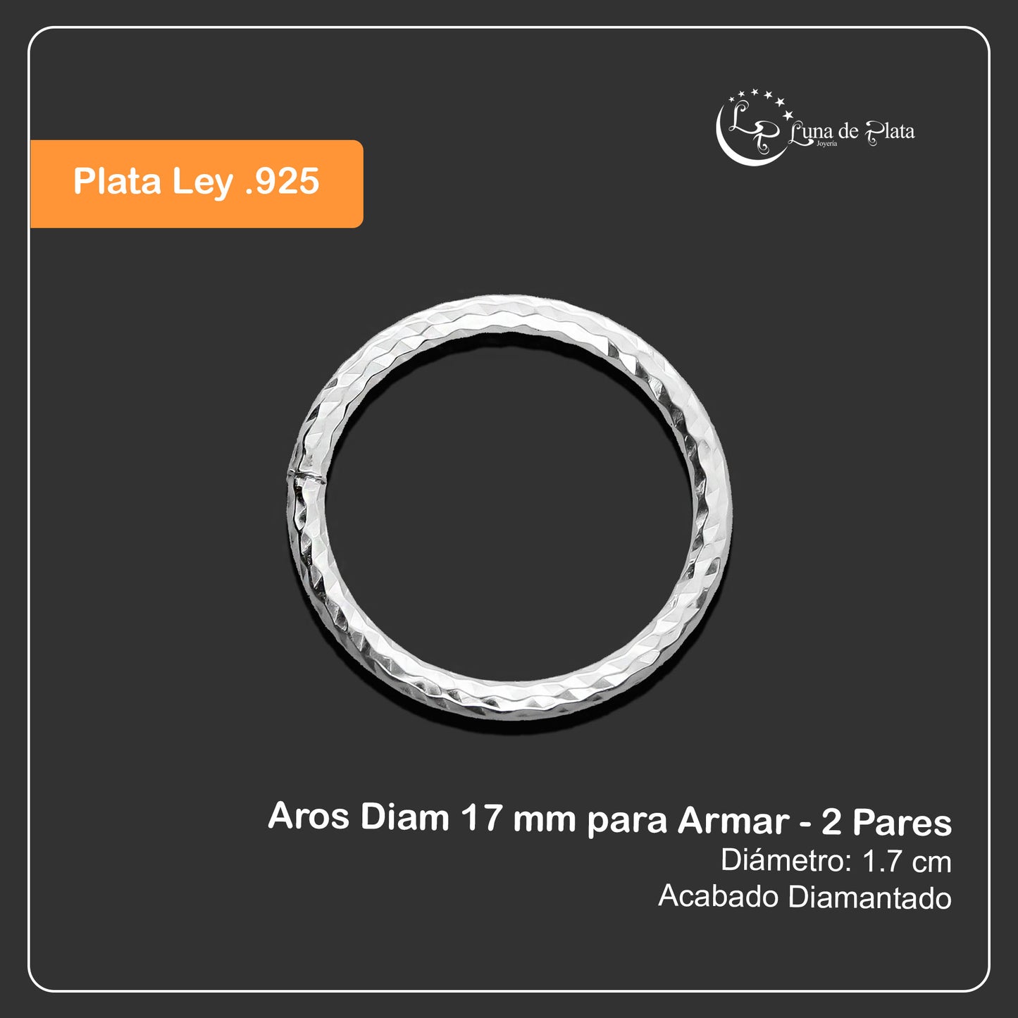 LPARO002 Aros Diam 17 mm para Armar - 2 Pares de Plata .925 2023074595