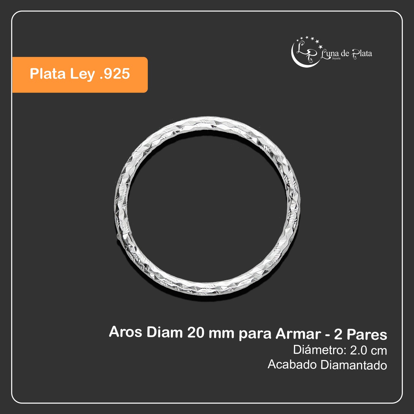 LPARO003 Aros Diam 20 mm para Armar - 2 Pares de Plata .925 2890792668