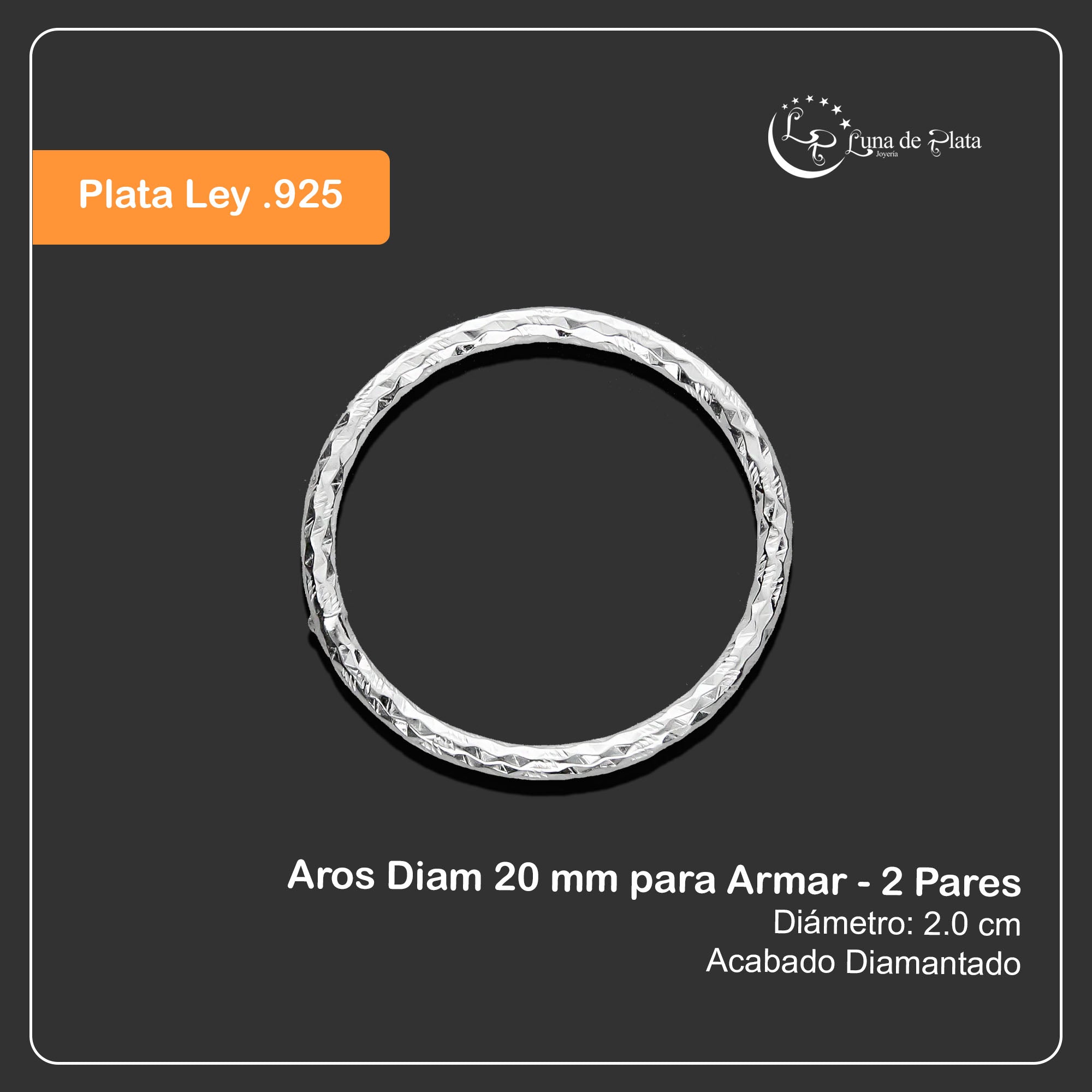 LPARO003 Aros Diam 20 mm para Armar - 2 Pares de Plata .925 2890792668