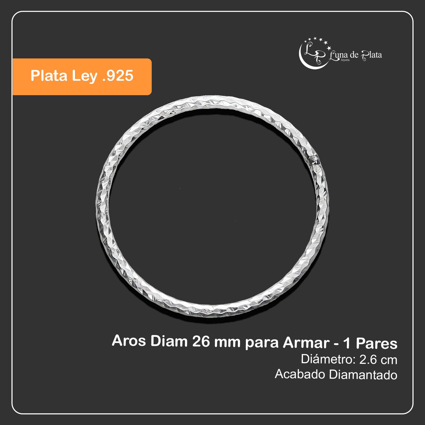 LPARO004 Aros Diam 26 mm para Armar - 1 Par de Plata .925 2890760130