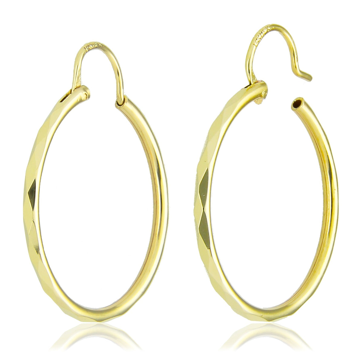 LPAUAR009 Arracadas Facetadas de Oro Sólido 14K Rombo 23 mm Mujer o Niñas 1873604997