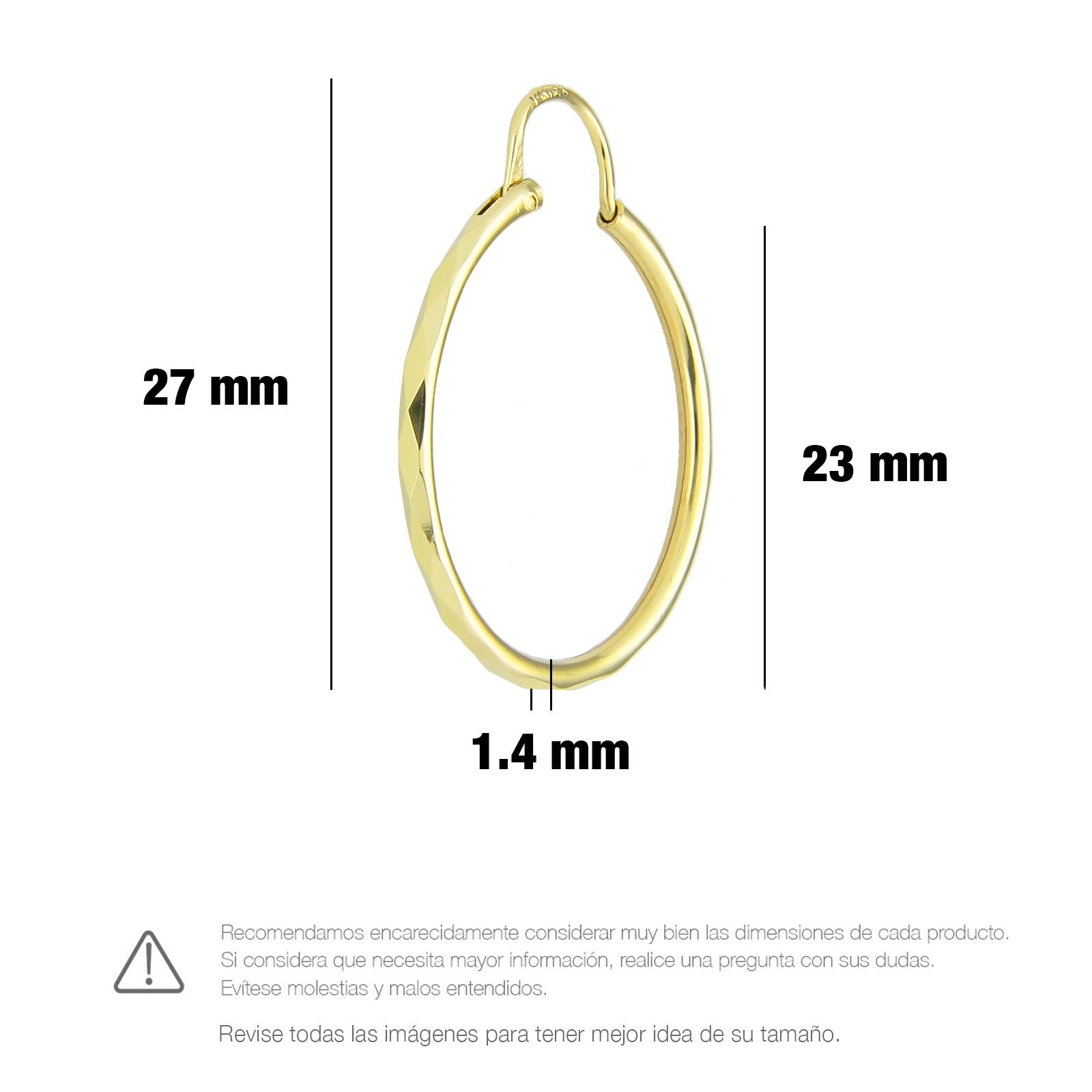 LPAUAR009 Arracadas Facetadas de Oro Sólido 14K Rombo 23 mm Mujer o Niñas 1873604997