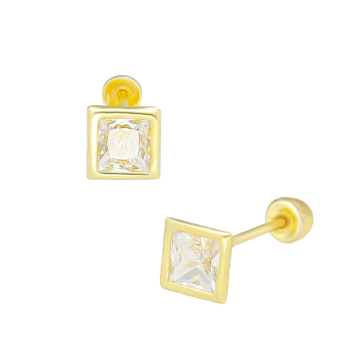 LPAUBR064 Aretes Broquel Oro 10K Niñas o Mujer Cuadro B Liso #4 587 2163294216