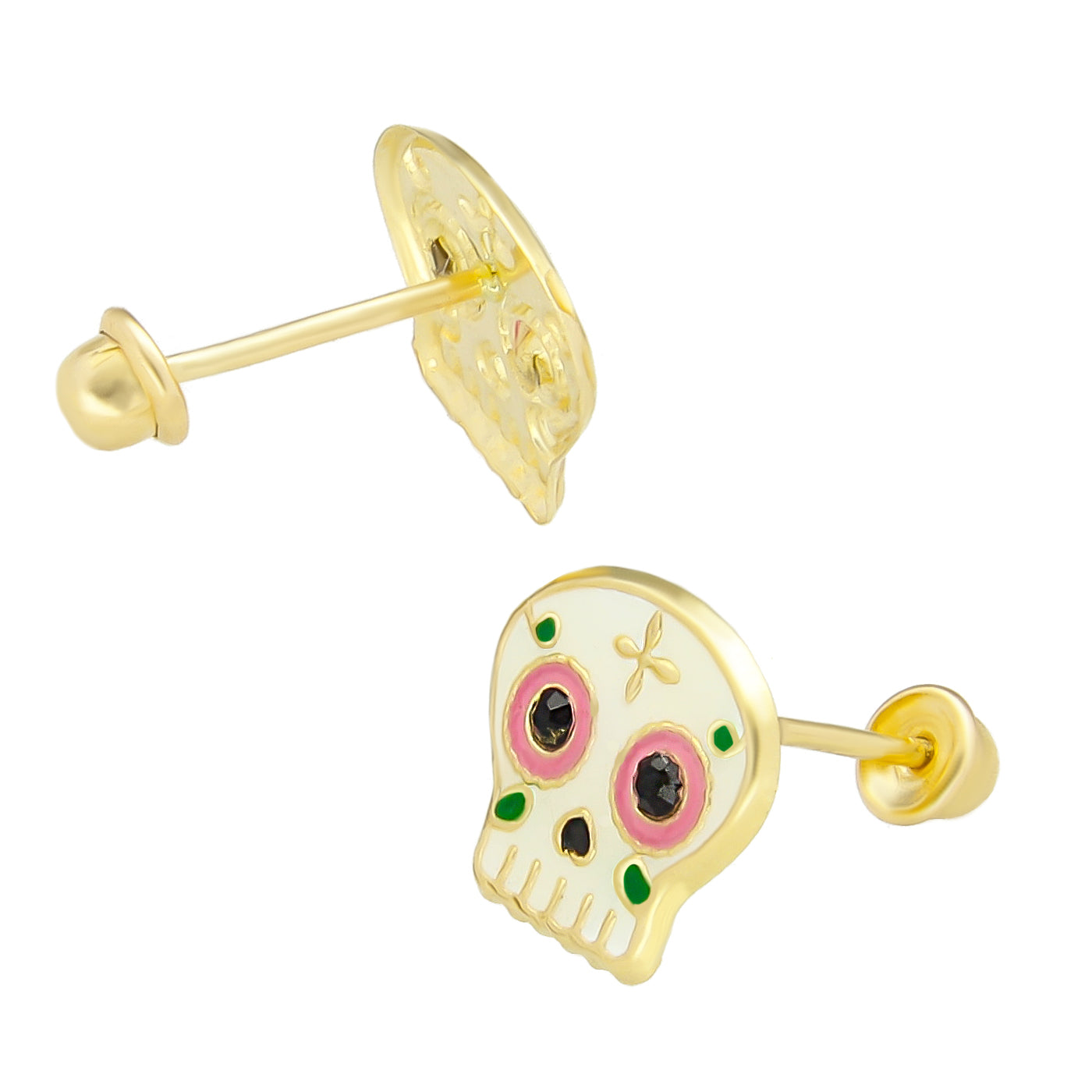 LPAUBR068 Aretes Broquel Oro 10k Niñas o Mujer Catrina 373 1895673857