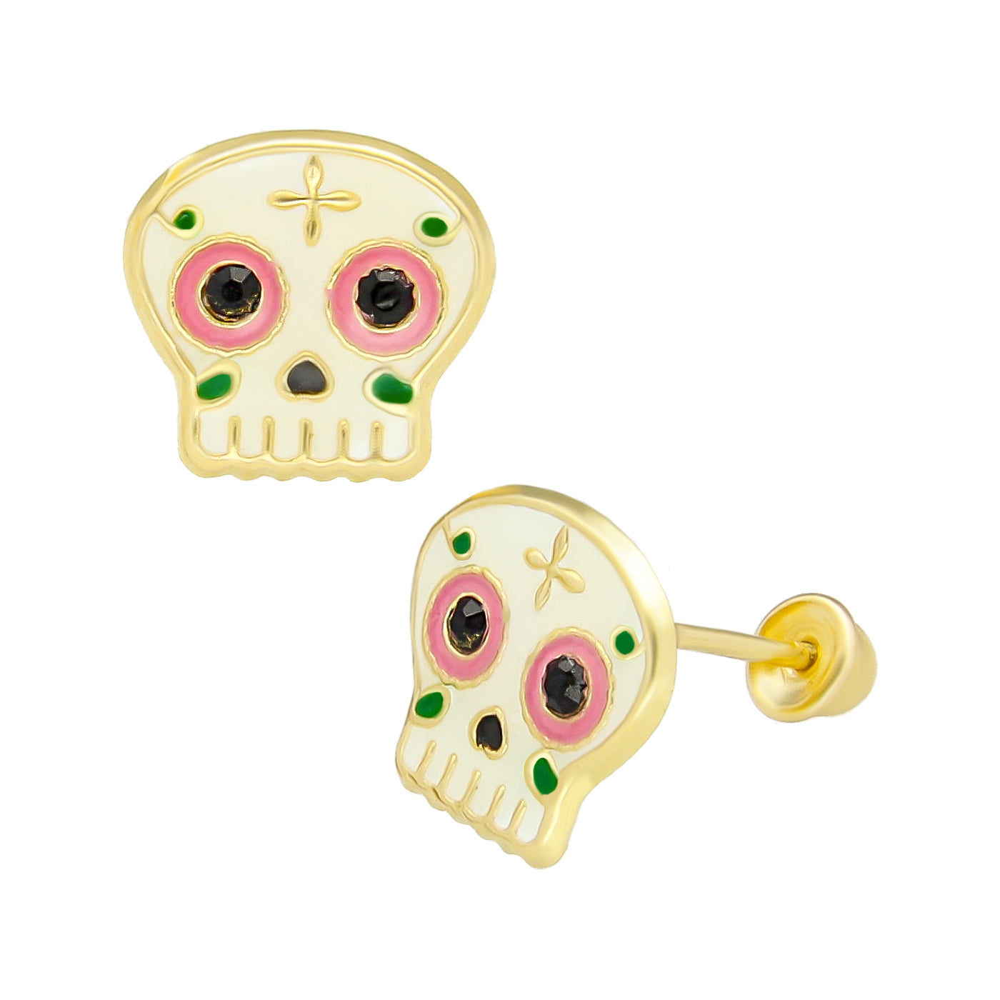 LPAUBR068 Aretes Broquel Oro 10k Niñas o Mujer Catrina 373 1895673857