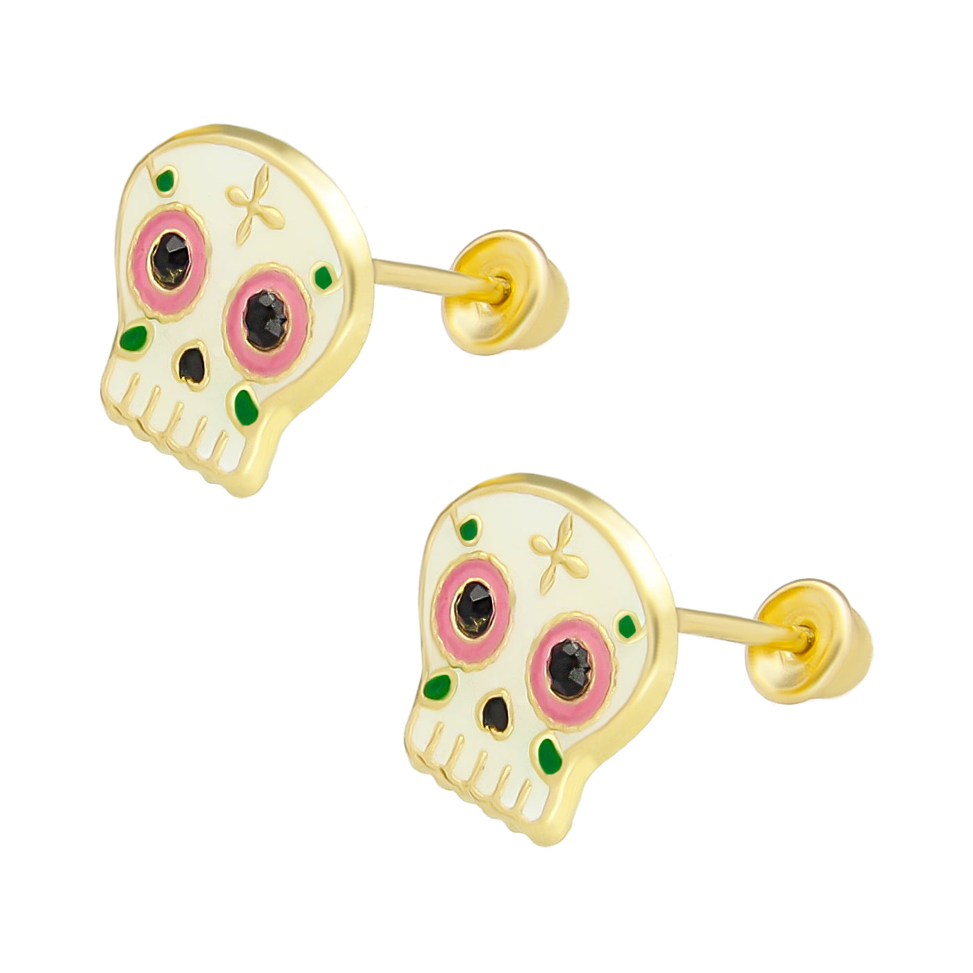 LPAUBR068 Aretes Broquel Oro 10k Niñas o Mujer Catrina 373 1895673857