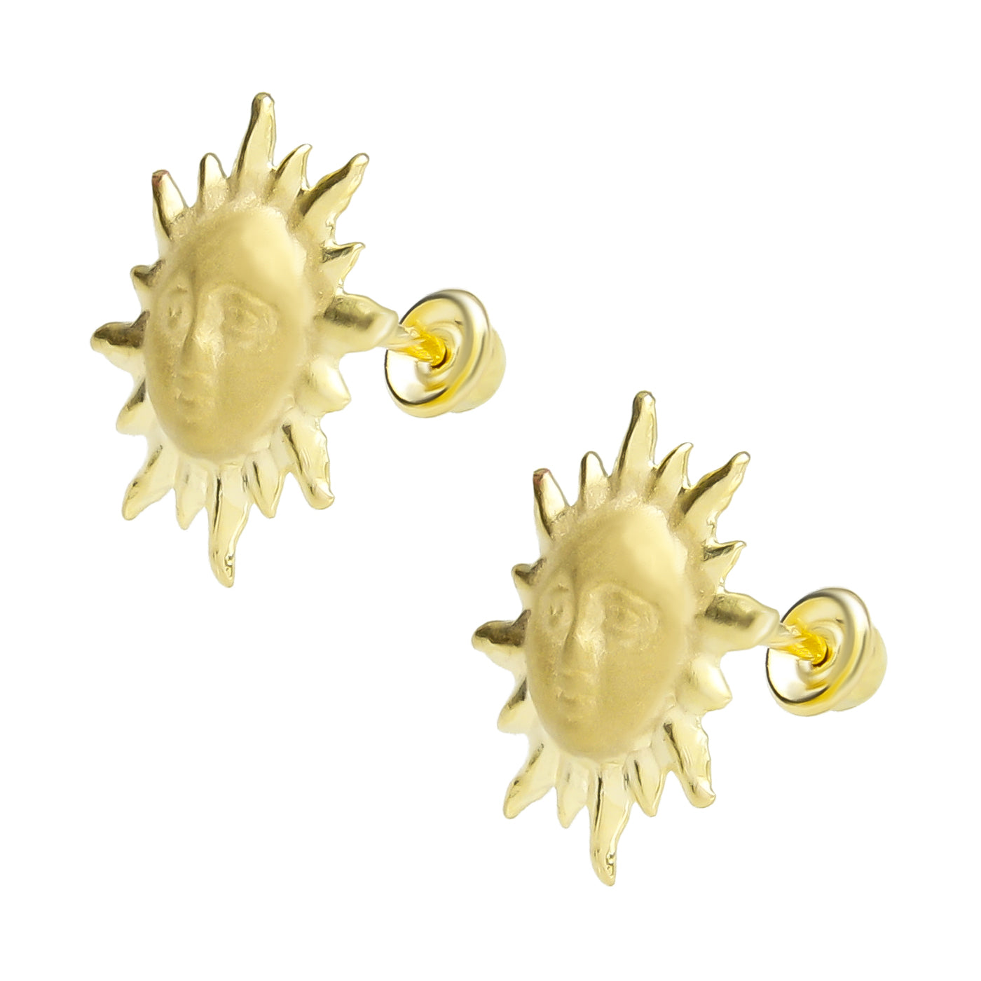 LPAUBR070 Aretes Broquel Oro 10K Niñas o Mujer Sol Satinado Grande 482 2210541050