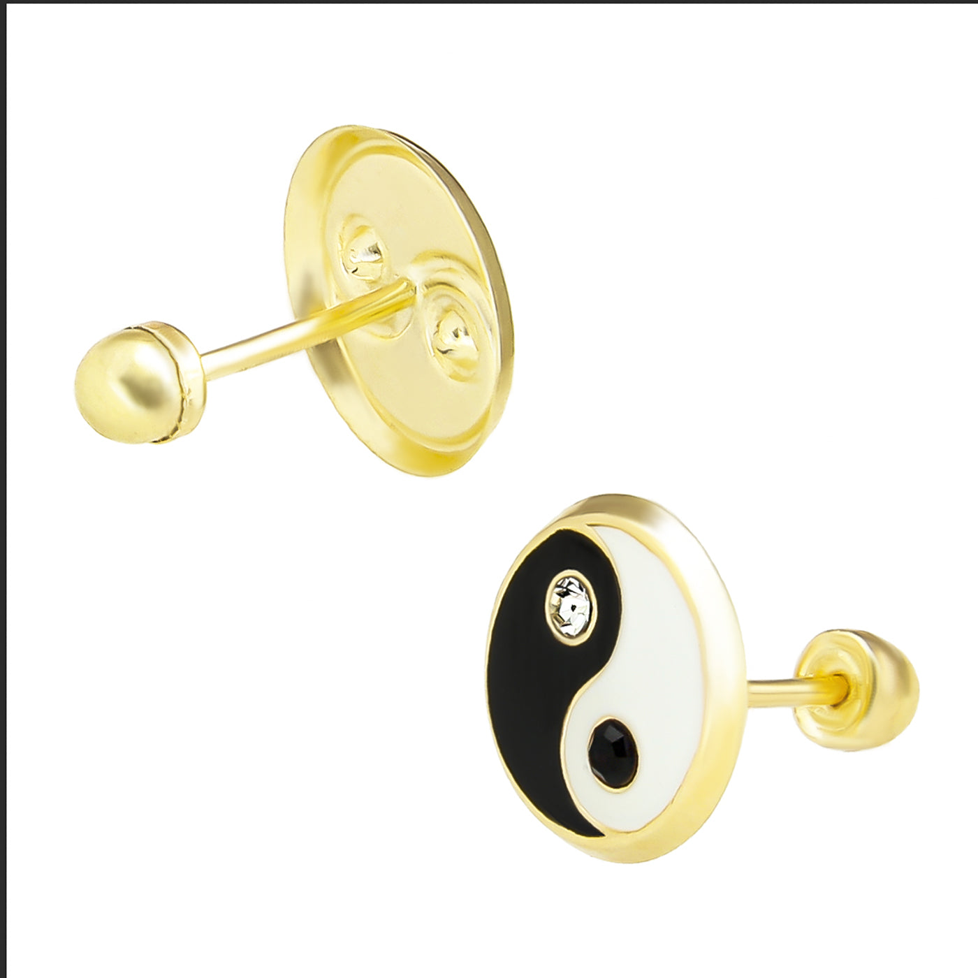 LPAUBR071 Aretes Broquel Oro 10K Niñas o Mujer Ying–Yang 491 1895709423