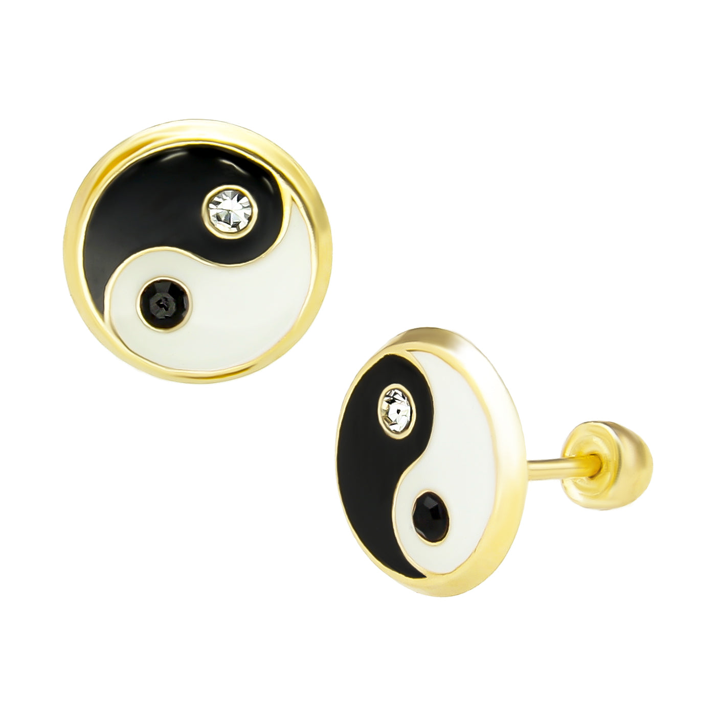 LPAUBR071 Aretes Broquel Oro 10K Niñas o Mujer Ying–Yang 491 1895709423