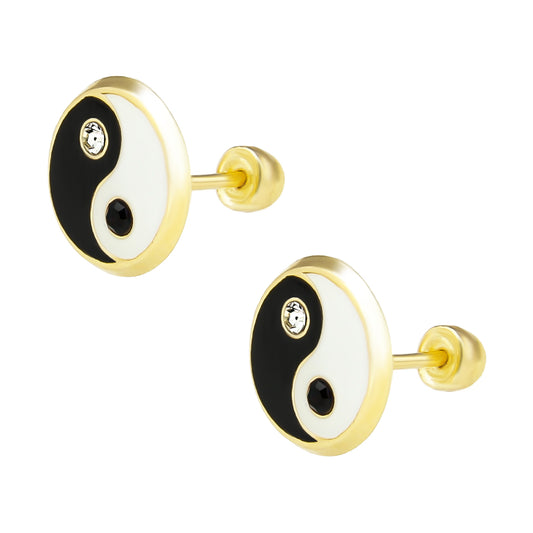 LPAUBR071 Aretes Broquel Oro 10K Niñas o Mujer Ying–Yang 491 1895709423