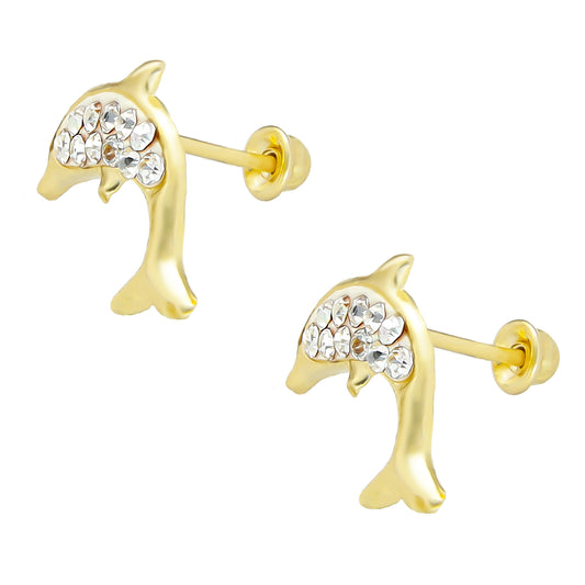 LPAUBR074 Aretes Broquel Oro 10K Niñas o Mujer Delfin Pasta Grande 252 1897160019