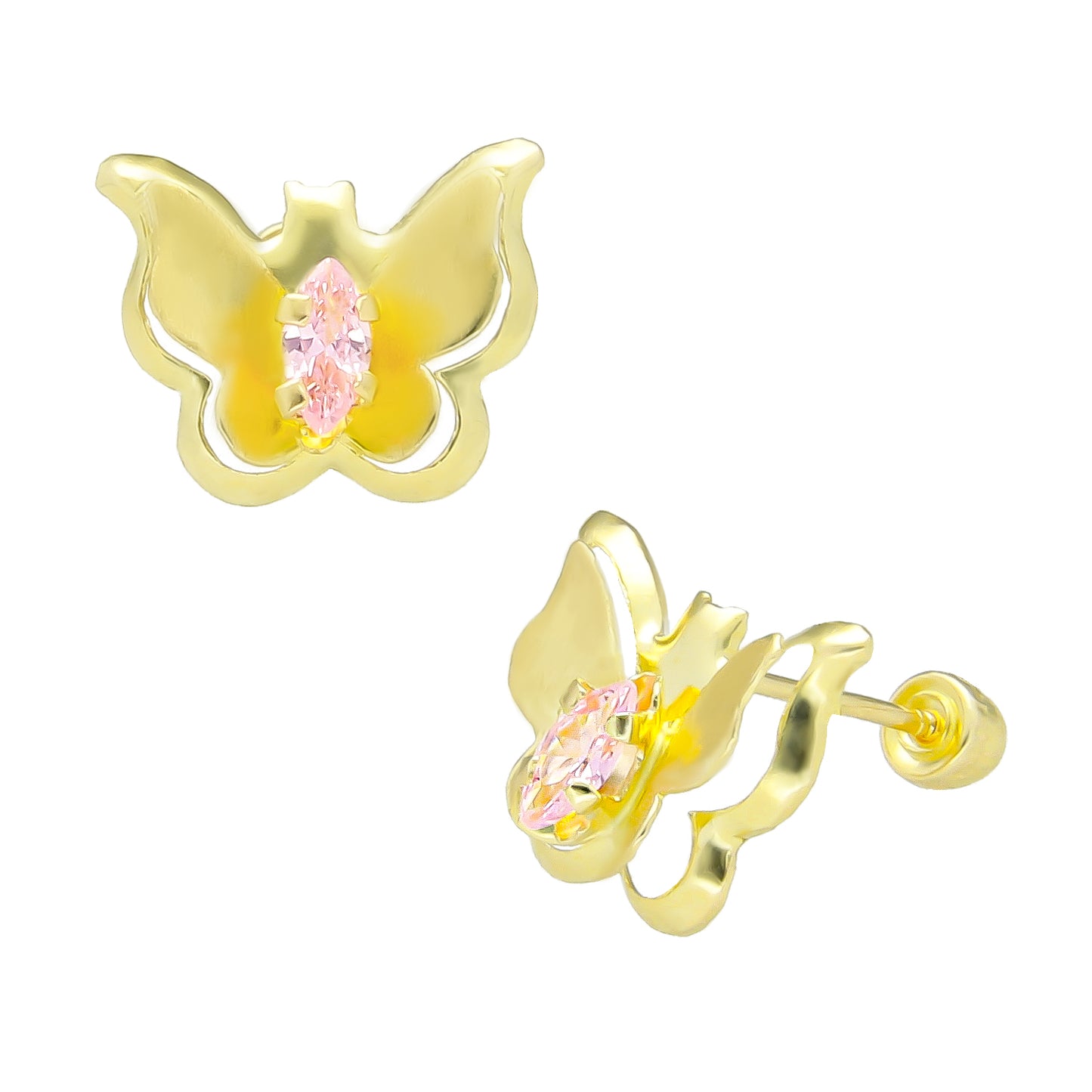 LPAUBR082 Aretes Broquel Oro 10K Niña o Mujer Mariposa 3D 331 1908382933