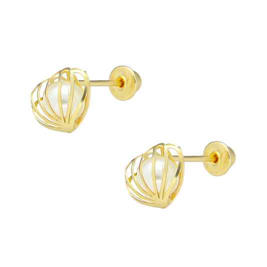 LPAUBR084 Aretes Broquel Oro 10K Niña o Mujer Concha 3D Chica 509-B 1908449733