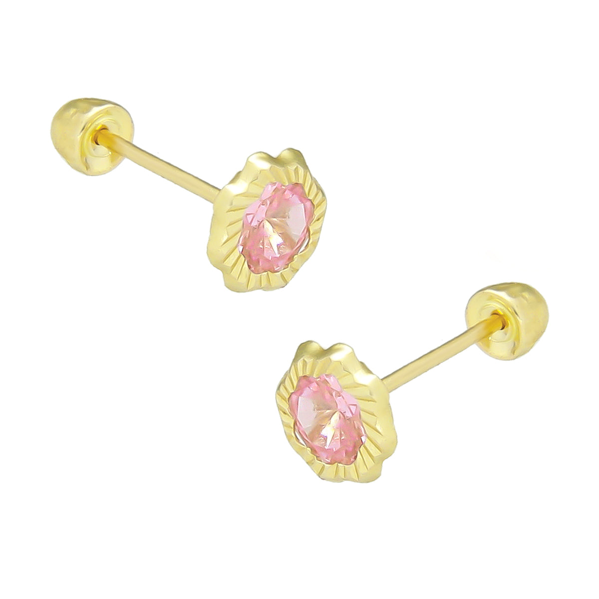 LPAUBR088 Aretes Broquel Oro 10K Niña o Mujer Flor Bisel Diam Rosa 662-B 1908951099