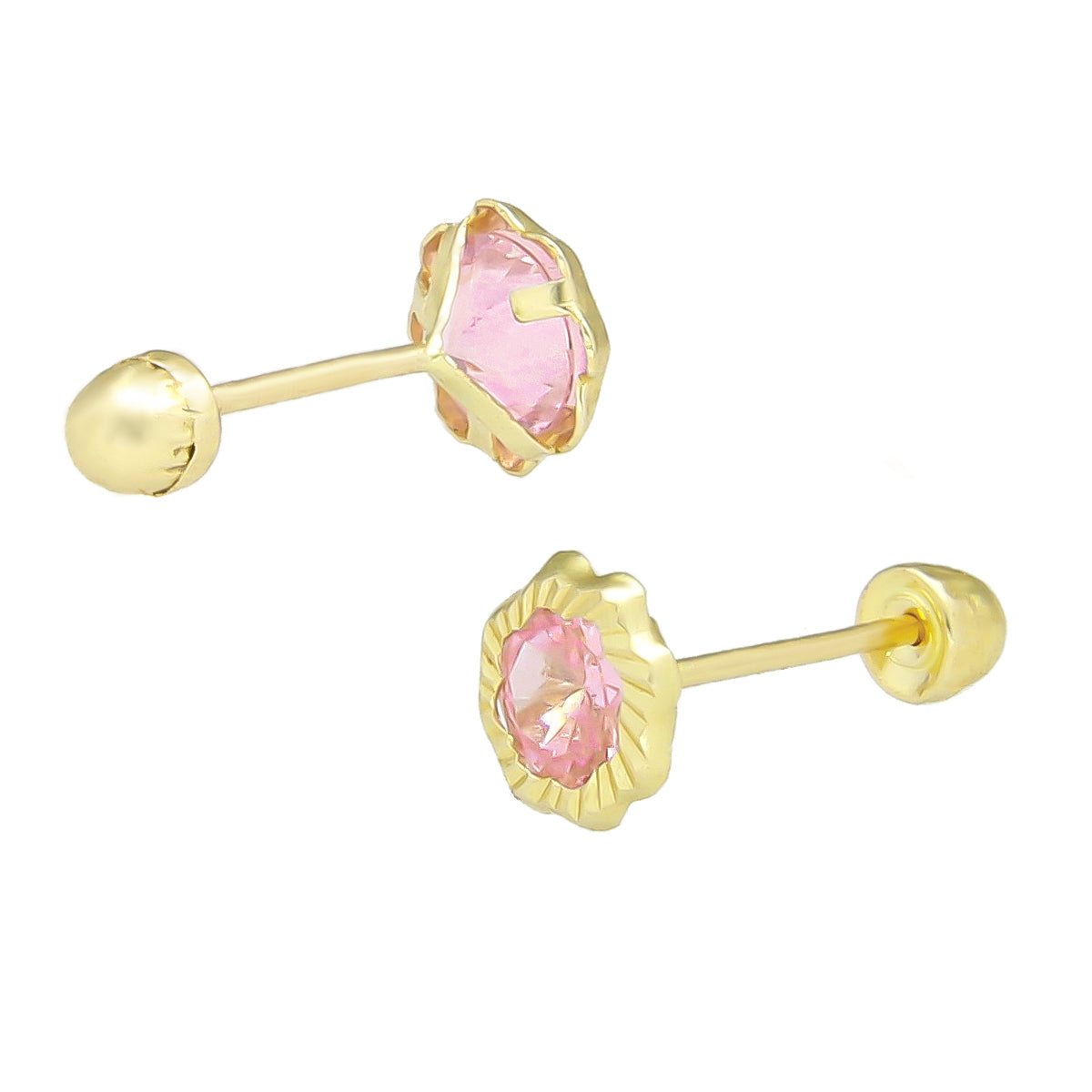 LPAUBR088 Aretes Broquel Oro 10K Niña o Mujer Flor Bisel Diam Rosa 662-B 1908951099