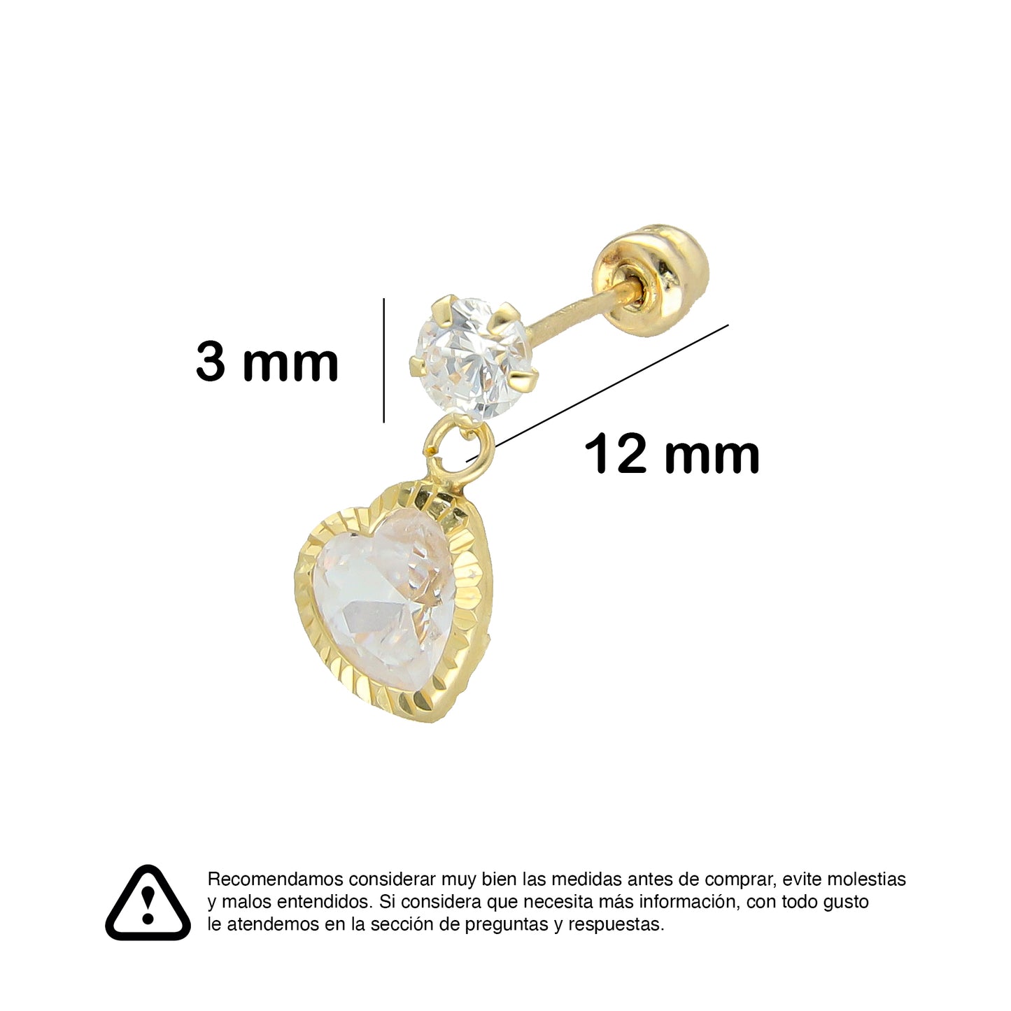 LPAUBR092 Aretes Broquel Oro 10K Niña o Mujer Colgante Corazon Blanco 476 1908986915