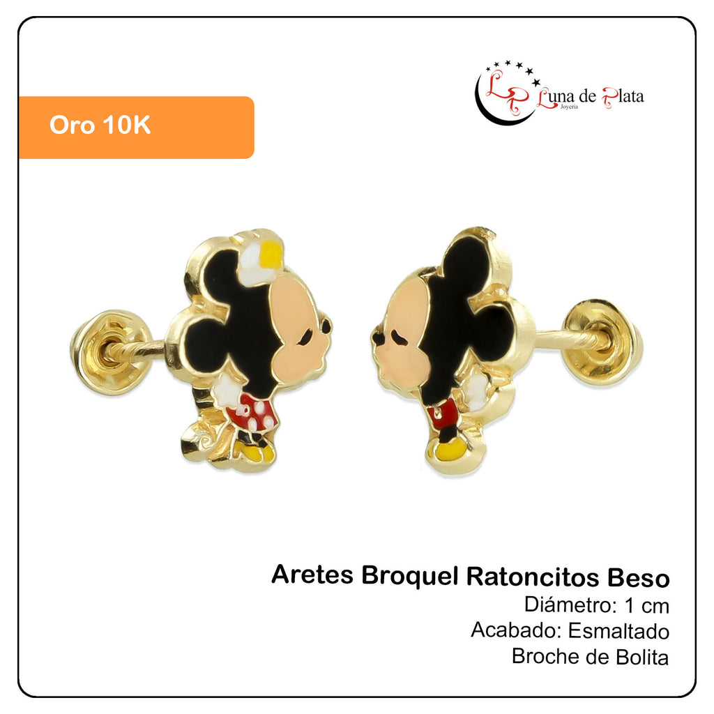 LPAUBR096 Aretes Broquel Oro Sólido 10K Ratoncitos Beso Broche Bolita  275 1989080987