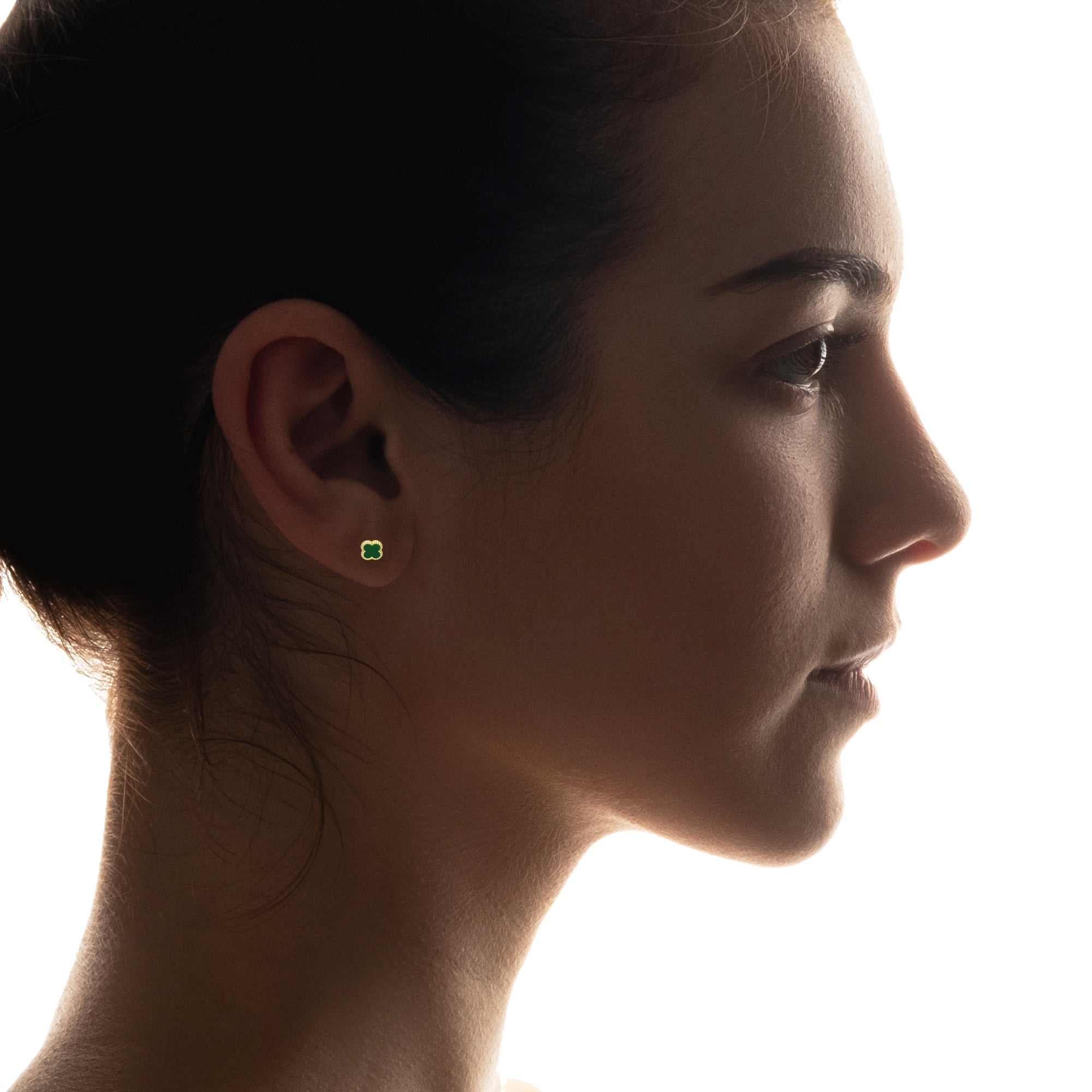 LPAUBR099 Aretes Broquel Oro Sólido 10K Trébol Esmalte Verde 6 mm de Diámetro 776