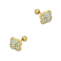 LPAUBR103 Aretes Broquel Oro Sólido 10K Trébol Cubierto de Cristales Tornasol 8 mm 772