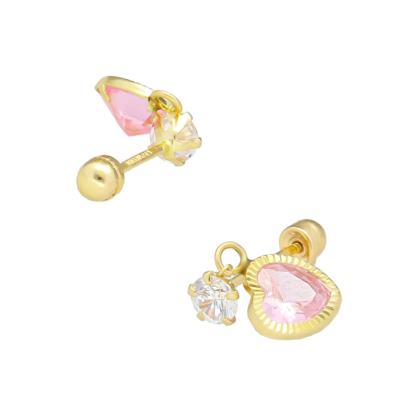 LPAUBR086 Aretes Broquel Oro 10K Niña o Mujer Colgante Corazon Rosa 476 1908425401