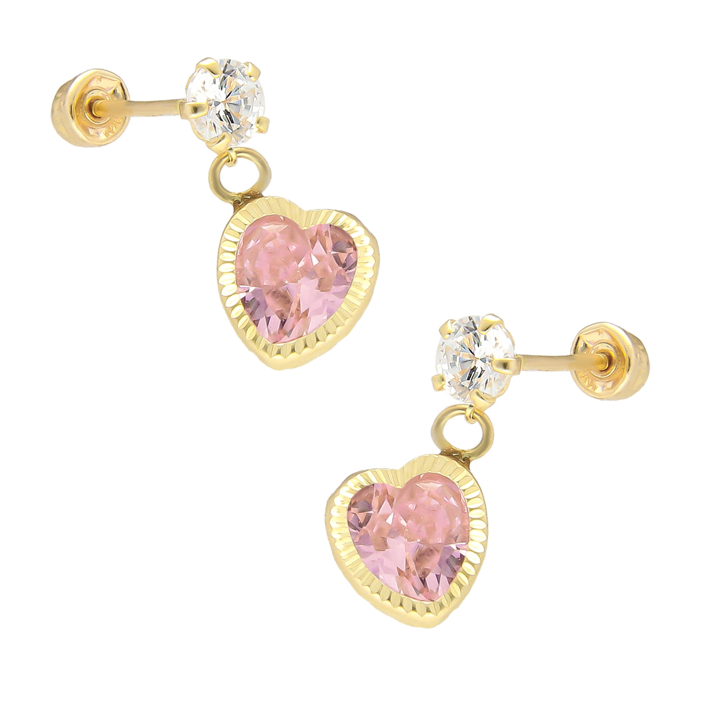 LPAUBR086 Aretes Broquel Oro 10K Niña o Mujer Colgante Corazon Rosa 476 1908425401