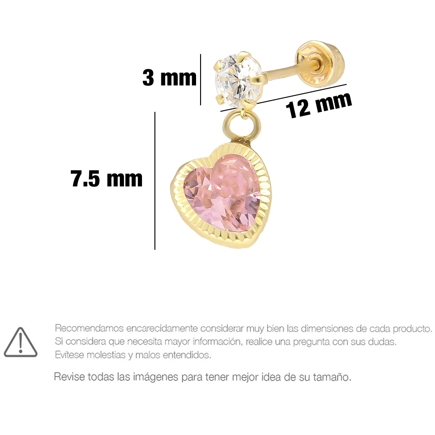 LPAUBR086 Aretes Broquel Oro 10K Niña o Mujer Colgante Corazon Rosa 476 1908425401