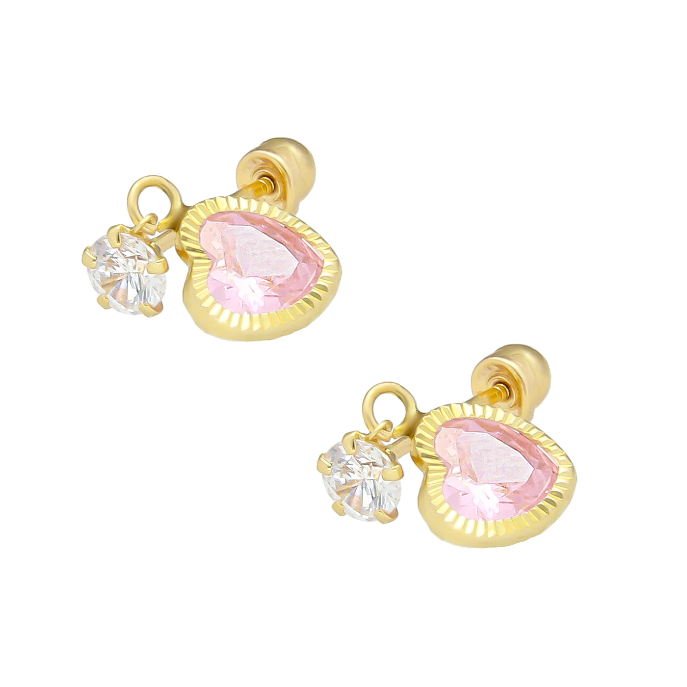 LPAUBR086 Aretes Broquel Oro 10K Niña o Mujer Colgante Corazon Rosa 476 1908425401