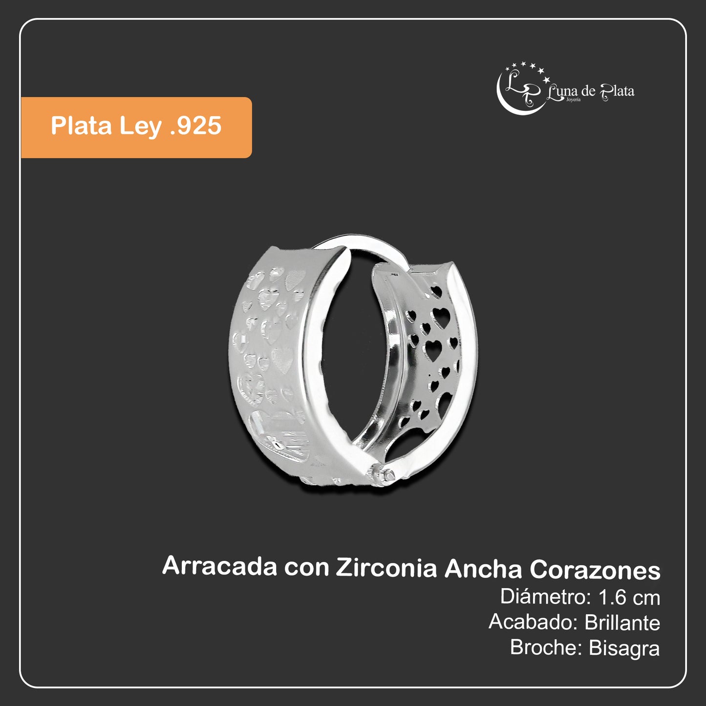 LPAZ025 Arracada con Zirconia Ancha Corazones en Plata .925 Taxco 3297878916