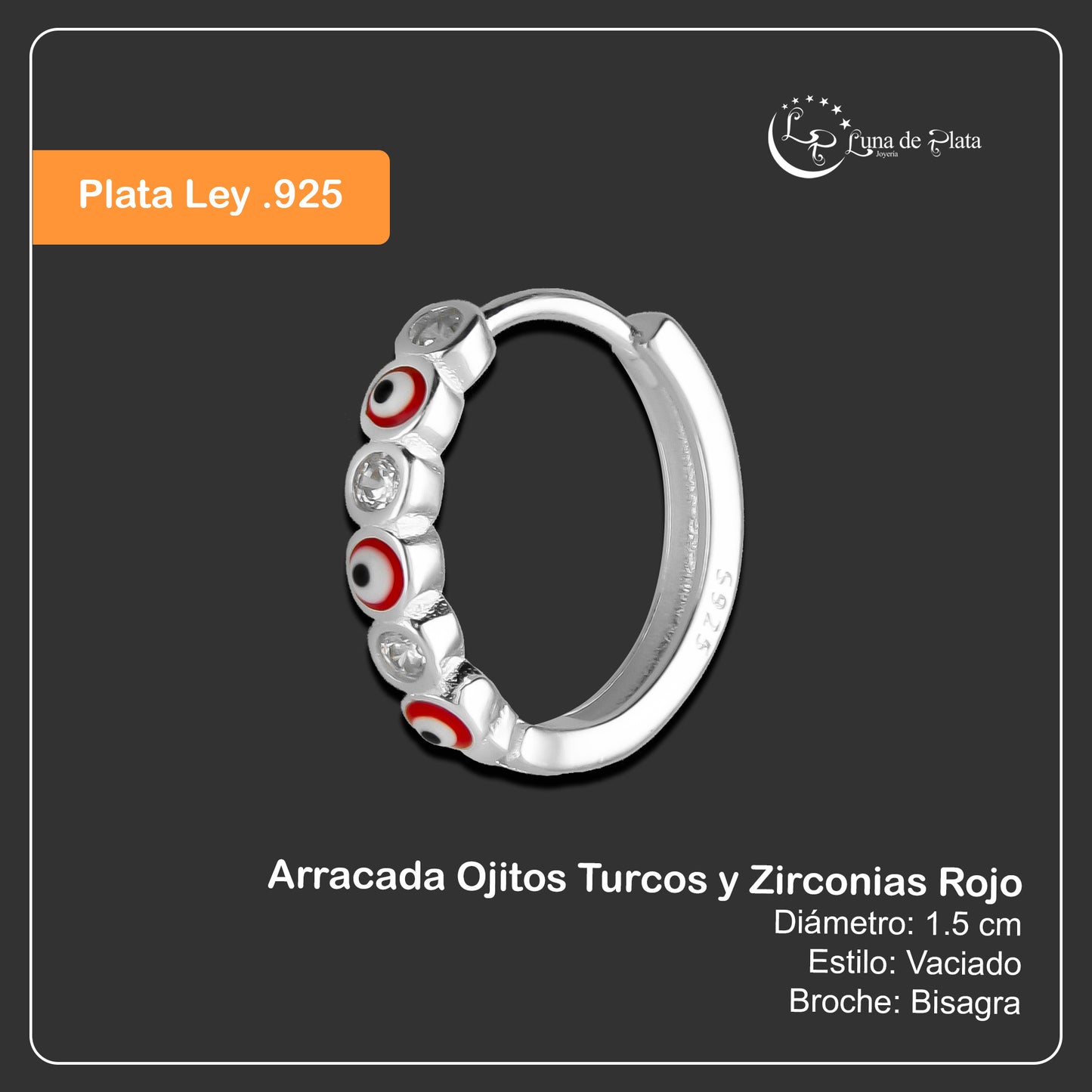 LPAZ038 Arracada Ojitos Turcos y Zirconias Rojo en Plata .925 Taxco 2134070531