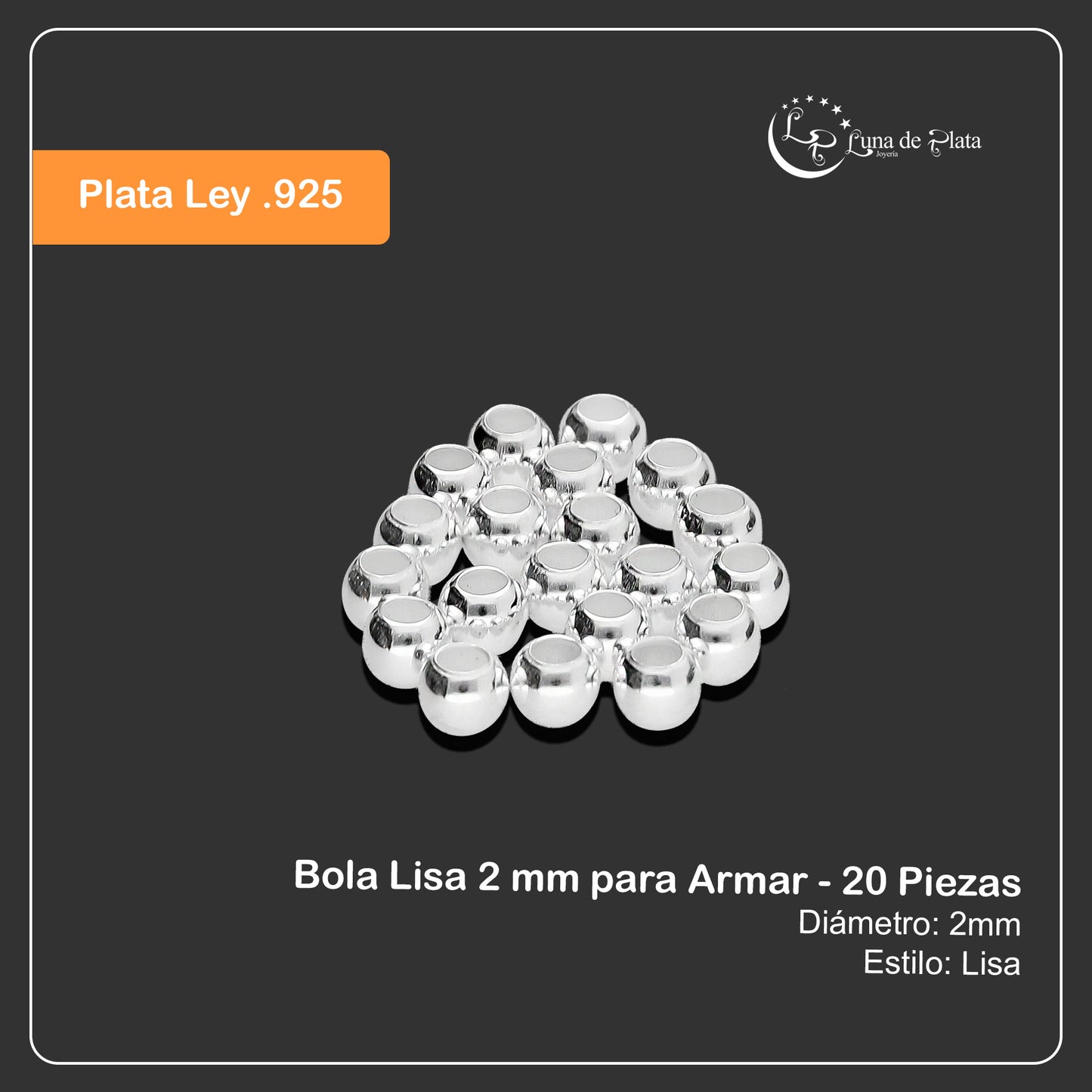 LPBO001 Bola Lisa 2 mm para Armar - 20 Piezas de Plata .925 2023696935