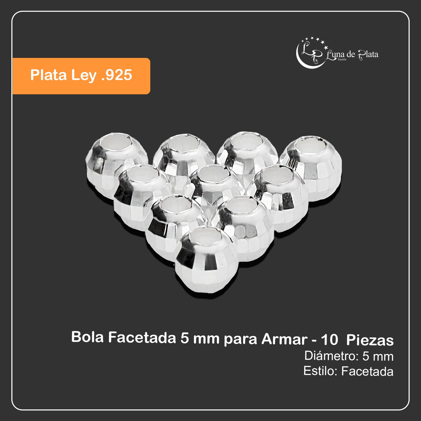 LPBO005 Bola Facetada 5 mm para Armar - 10  Piezas de Plata .925 2893678670