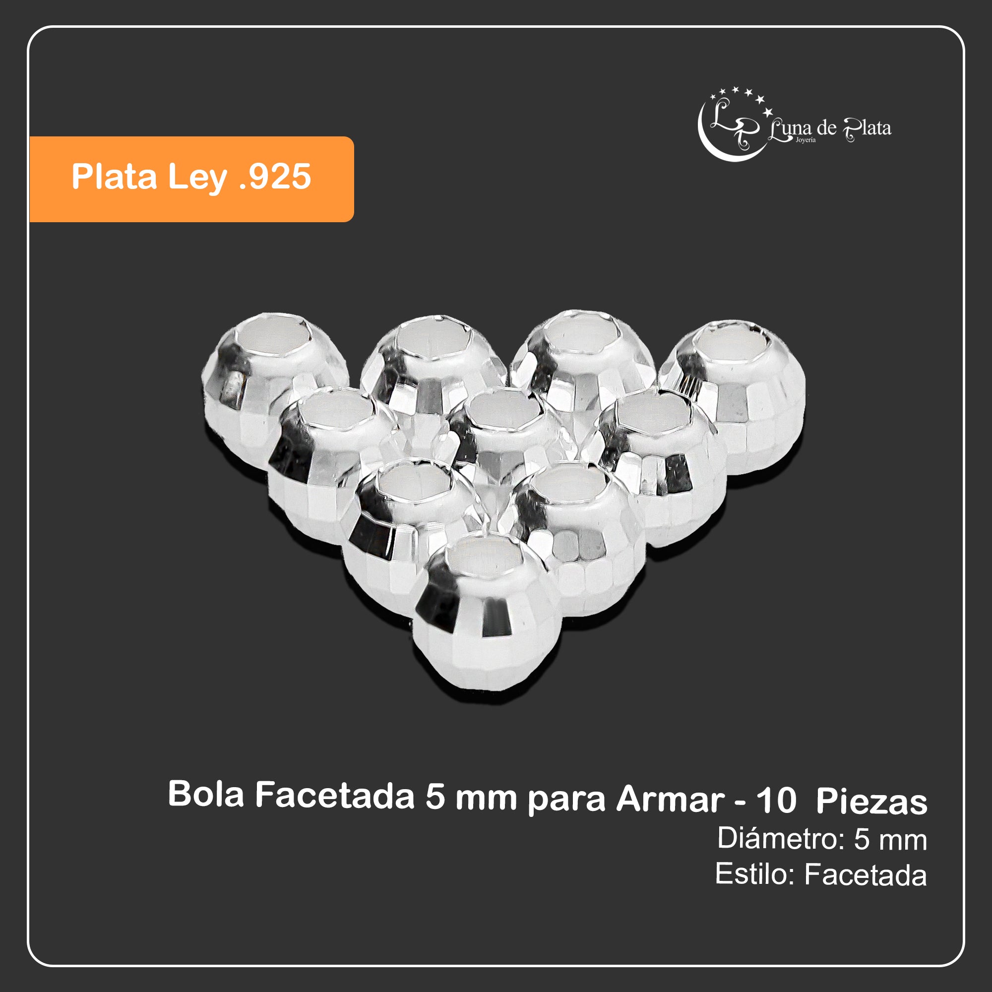 LPBO005 Bola Facetada 5 mm para Armar - 10  Piezas de Plata .925 2893678670