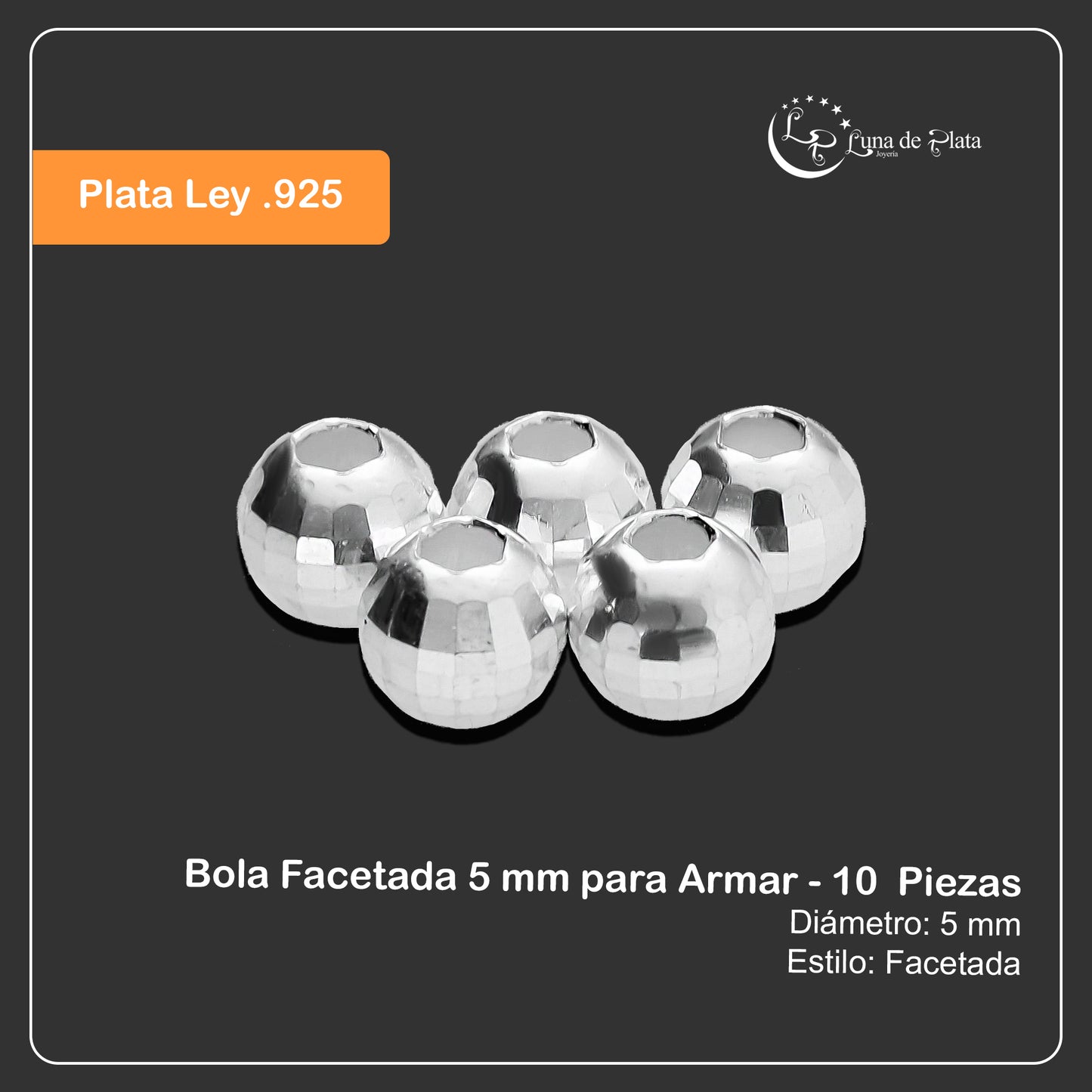 LPBO006 Bola Facetada 6 mm para Armar - 5 Piezas de Plata .925  2893718570