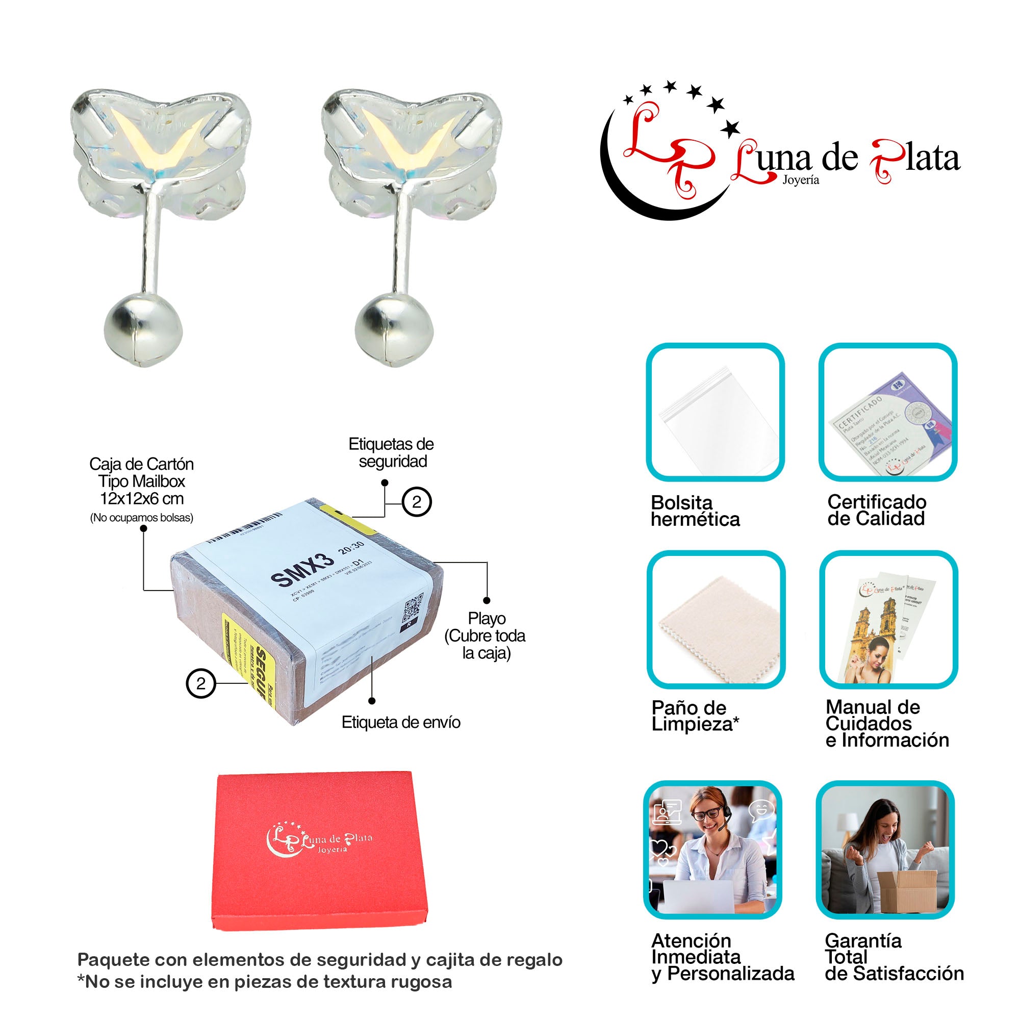 LPBR014 Aretes Broquel Mariposa Cristal 3d En Plata .925 Taxco MLM827323823
