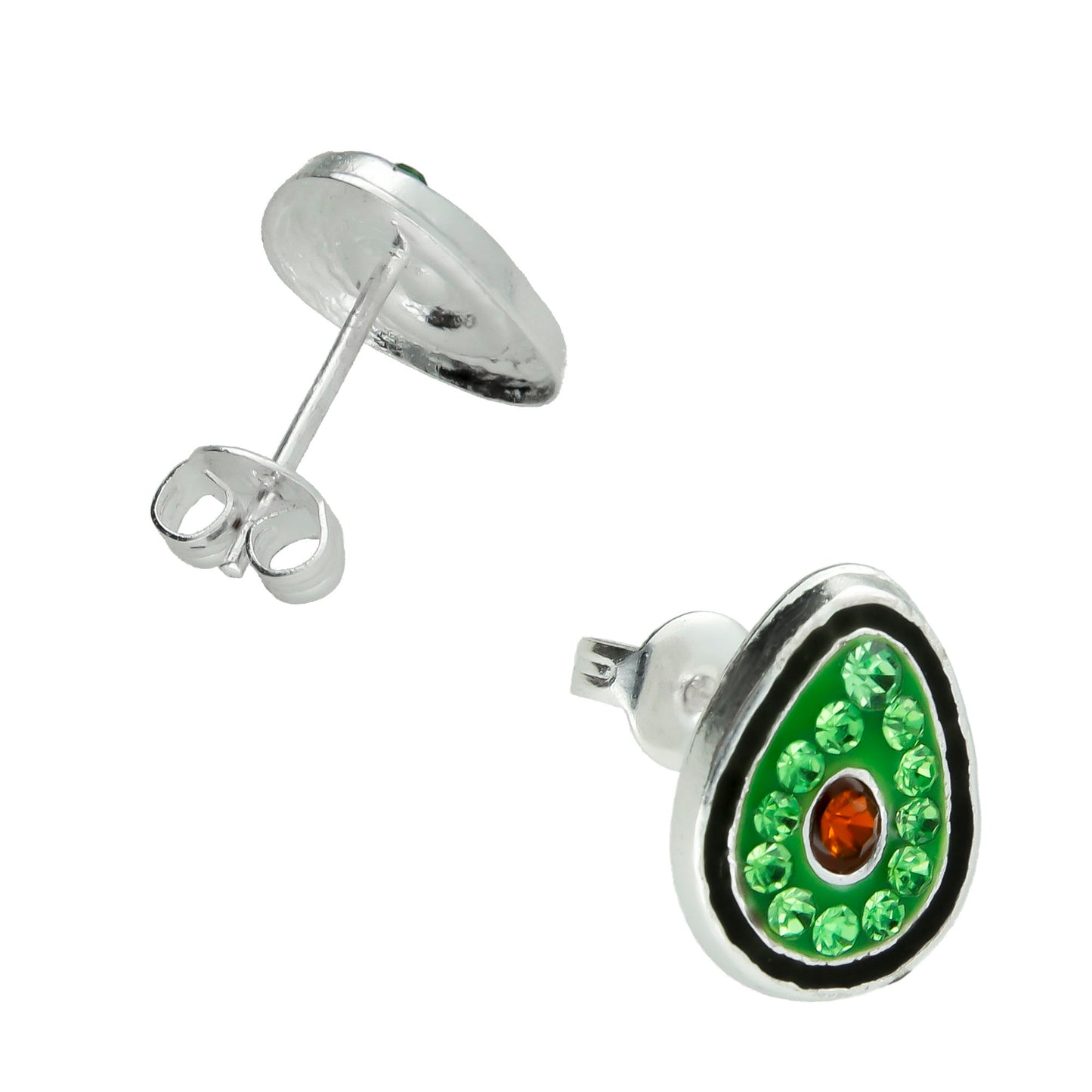 LPBR019 Aretes Broquel Plata Mod Aguacate Cristalit Plata .925 Taxco MLM868544208