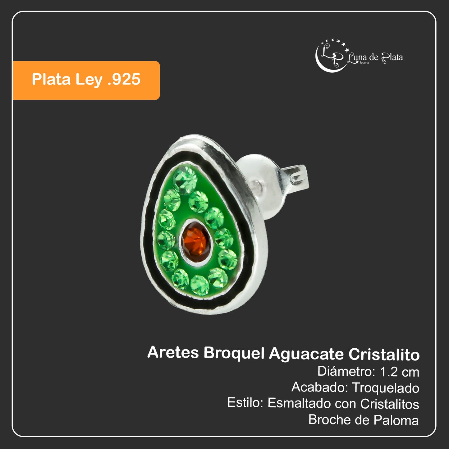 LPBR019 Aretes Broquel Plata Mod Aguacate Cristalit Plata .925 Taxco MLM868544208