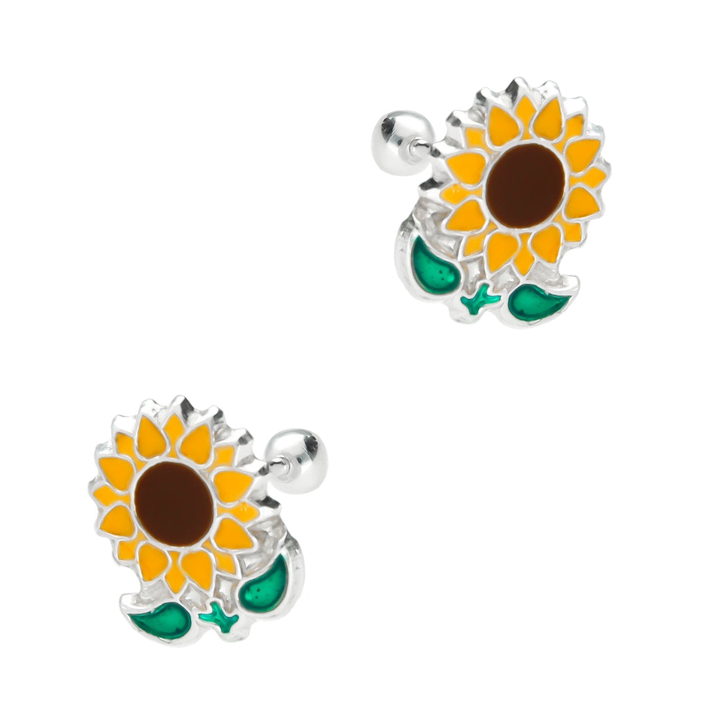 LPBR032 Aretes Broquel Plata Mod Girasoles Esmalte Plata .925 Taxco MLM764961300