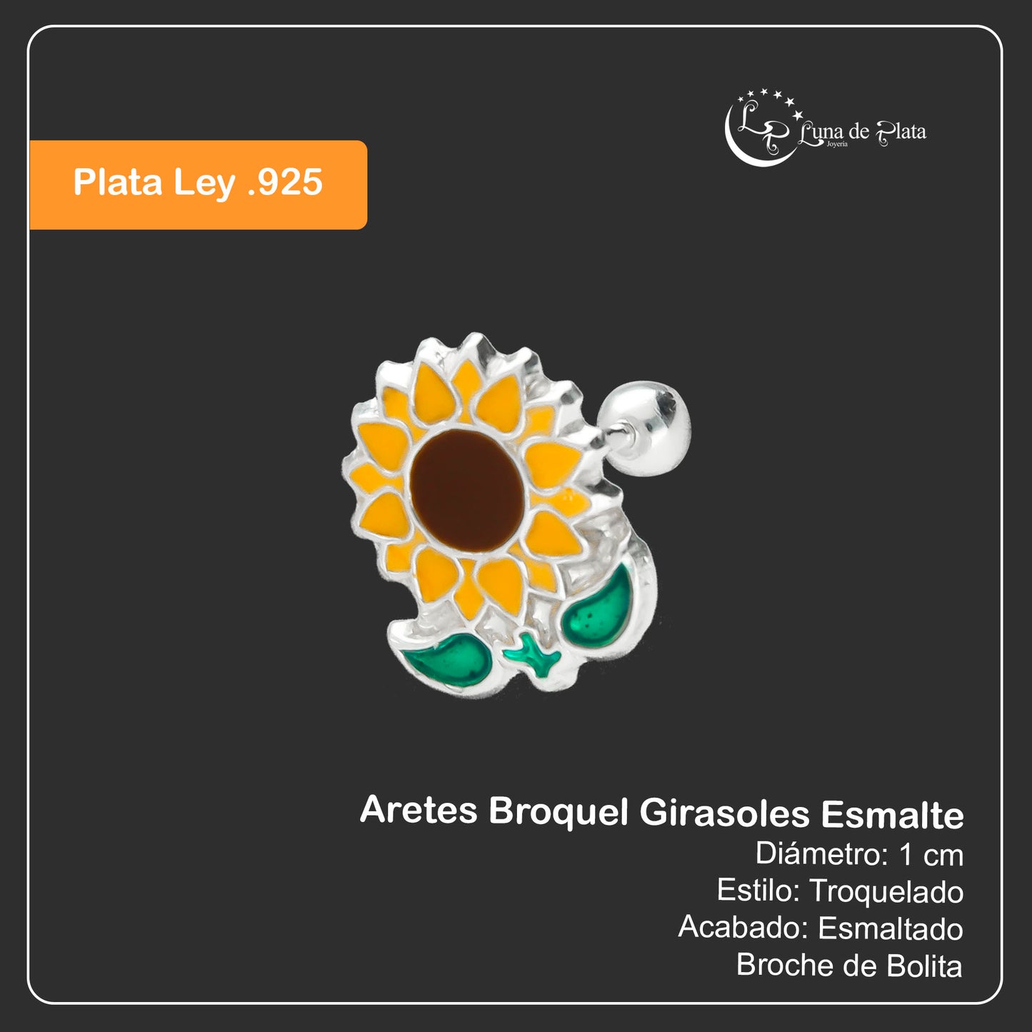 LPBR032 Aretes Broquel Plata Mod Girasoles Esmalte Plata .925 Taxco MLM764961300