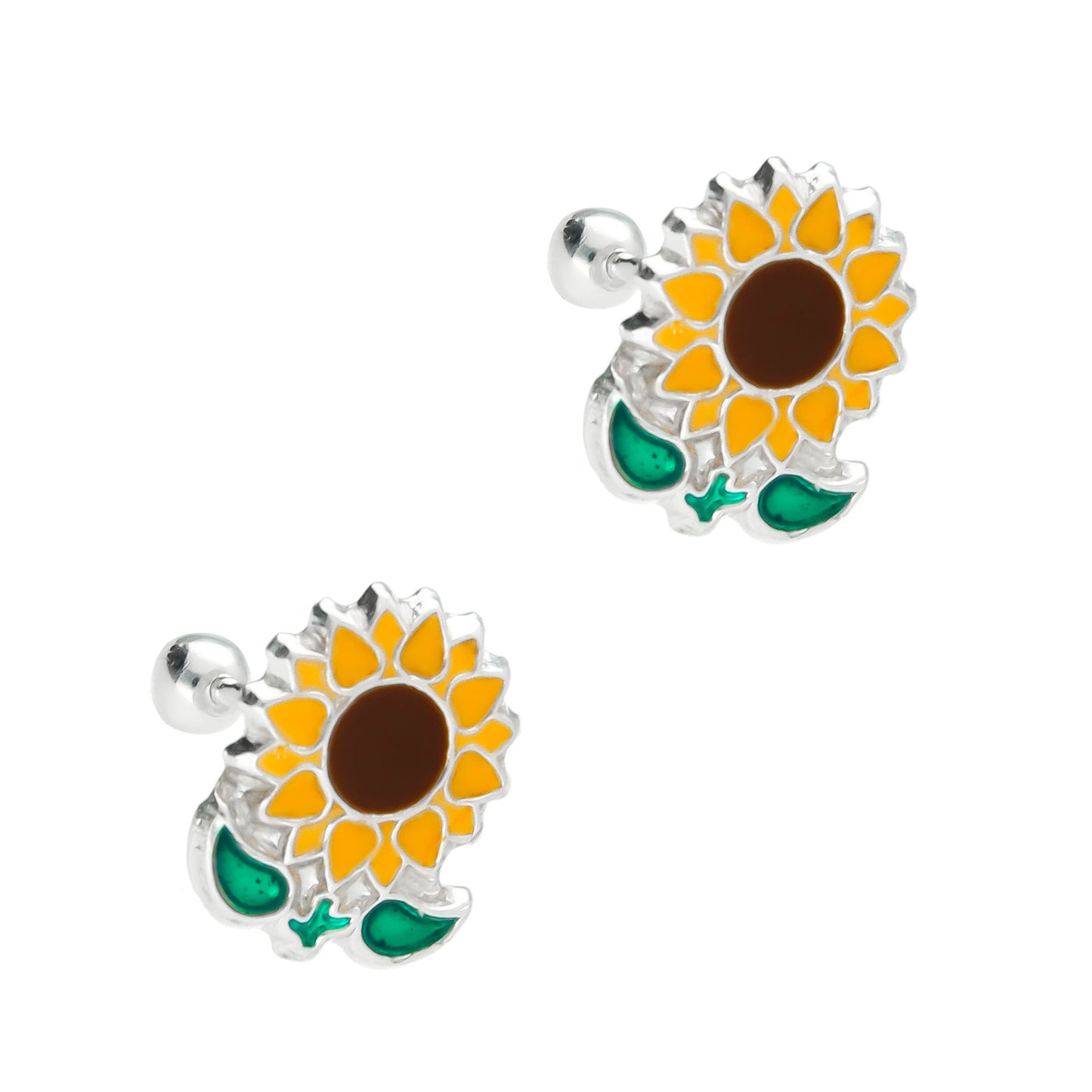 LPBR032 Aretes Broquel Plata Mod Girasoles Esmalte Plata .925 Taxco MLM764961300