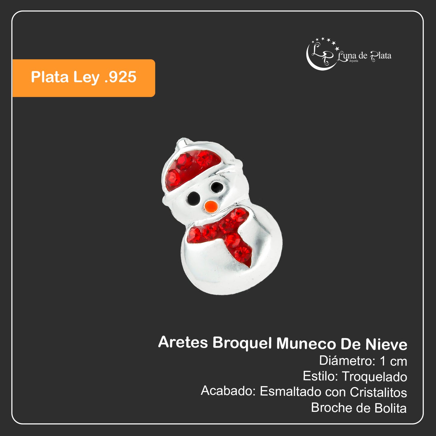 LPBR046 Aretes Broquel Plata Mod Muneco De Nieve Plata .925 Taxco MLM850379550