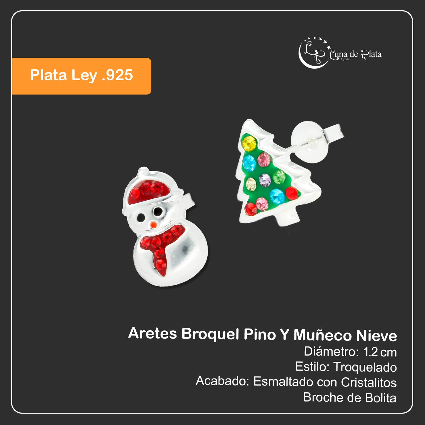 LPBR049 Aretes Broquel Plata Mod Pino Y Muñeco Niev Plata .925 Taxco MLM850384759