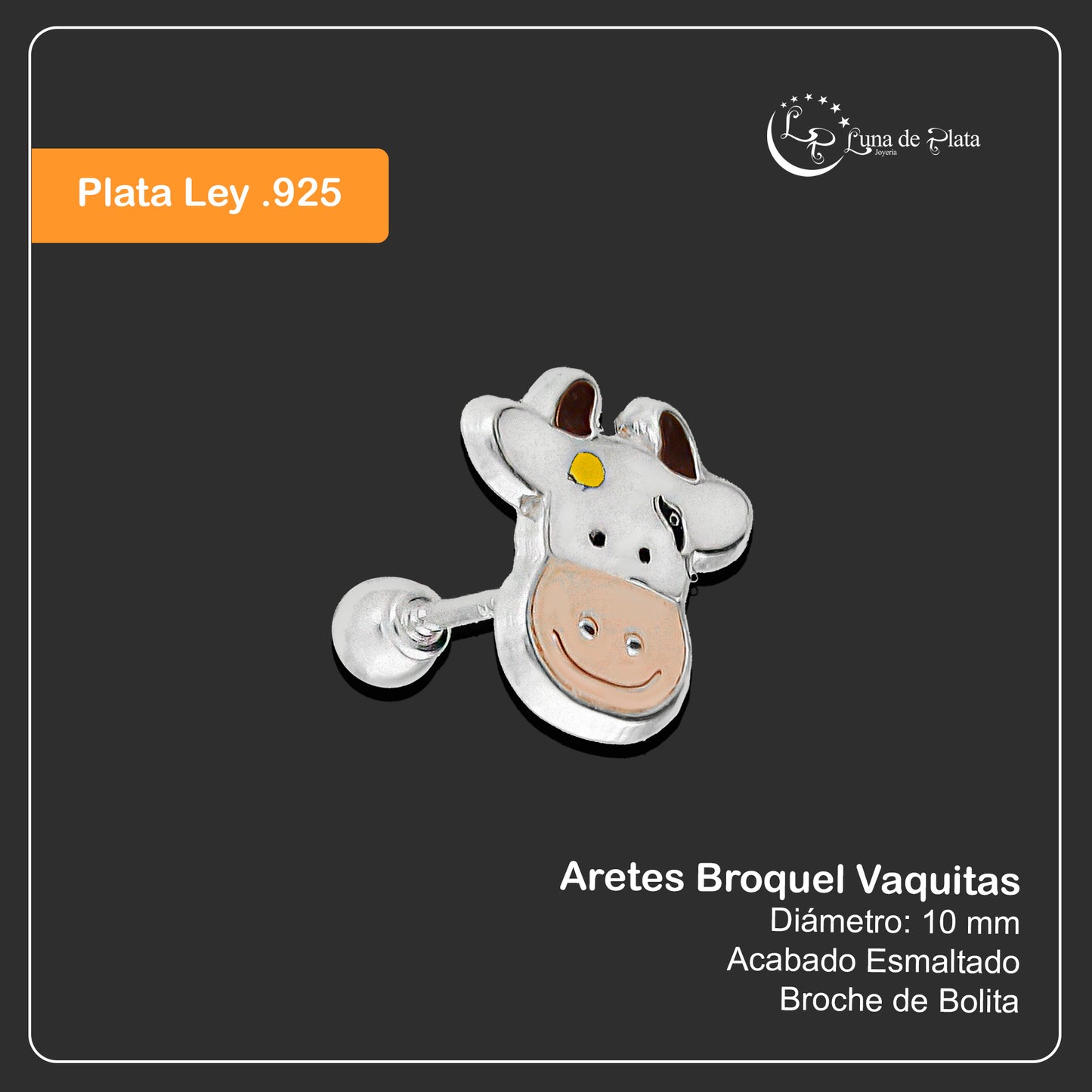 LPBR055 Aretes Broquel Plata Mod Vaquitas Esmalte Plata .925 Taxco MLM764972362