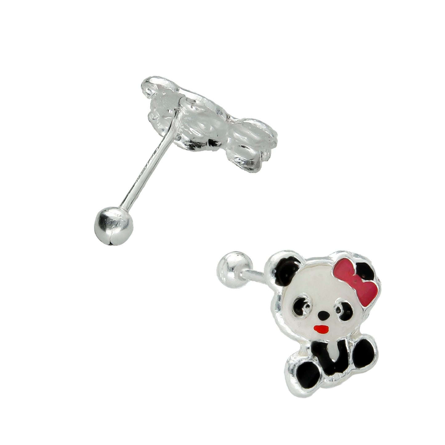 LPBR062 Aretes Broquel Panda Moñito En Plata .925 Taxco 827319084