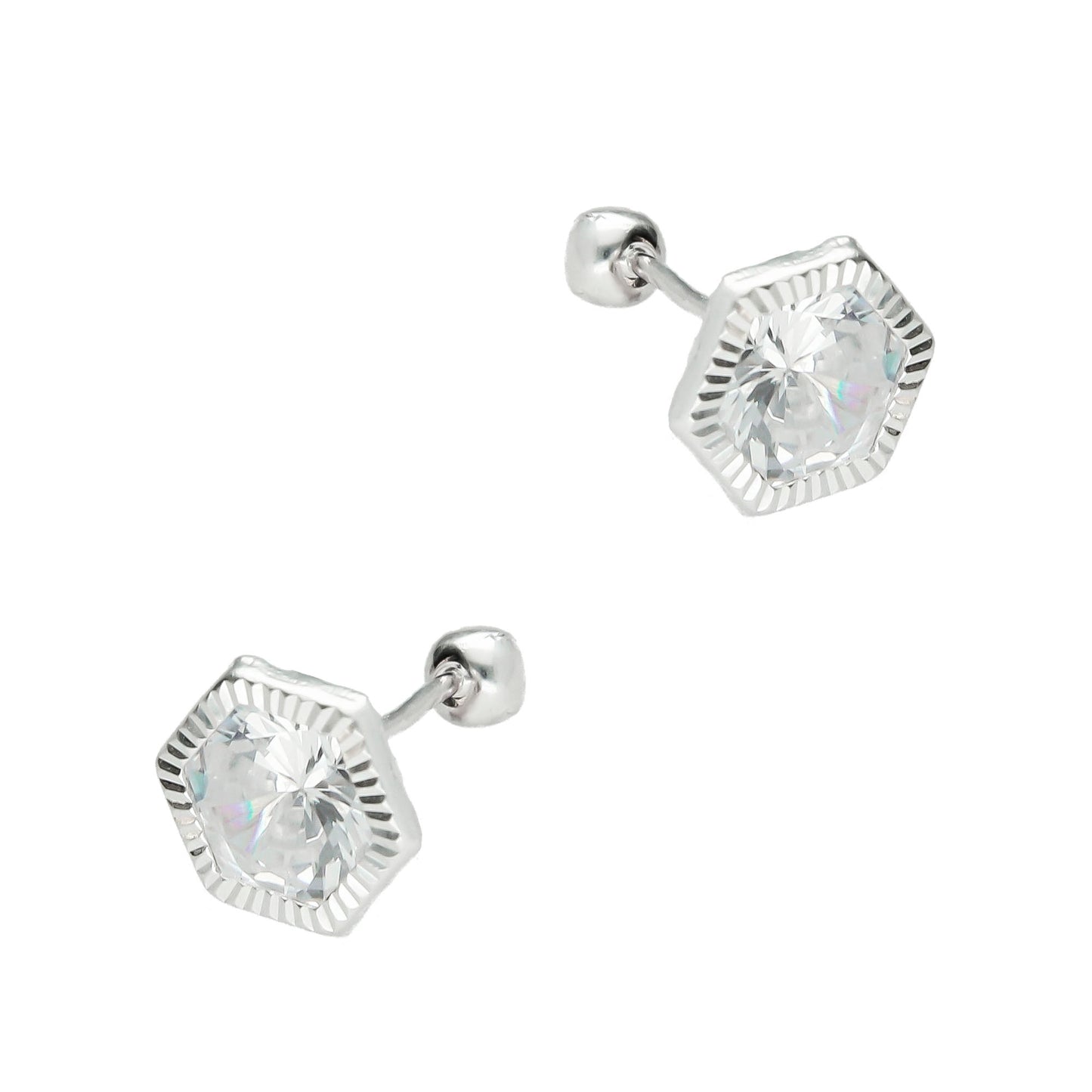 LPBR063 Aretes Broquel Plata Mod Hexágono Bisel 7mm Plata .925 Taxco 869071048