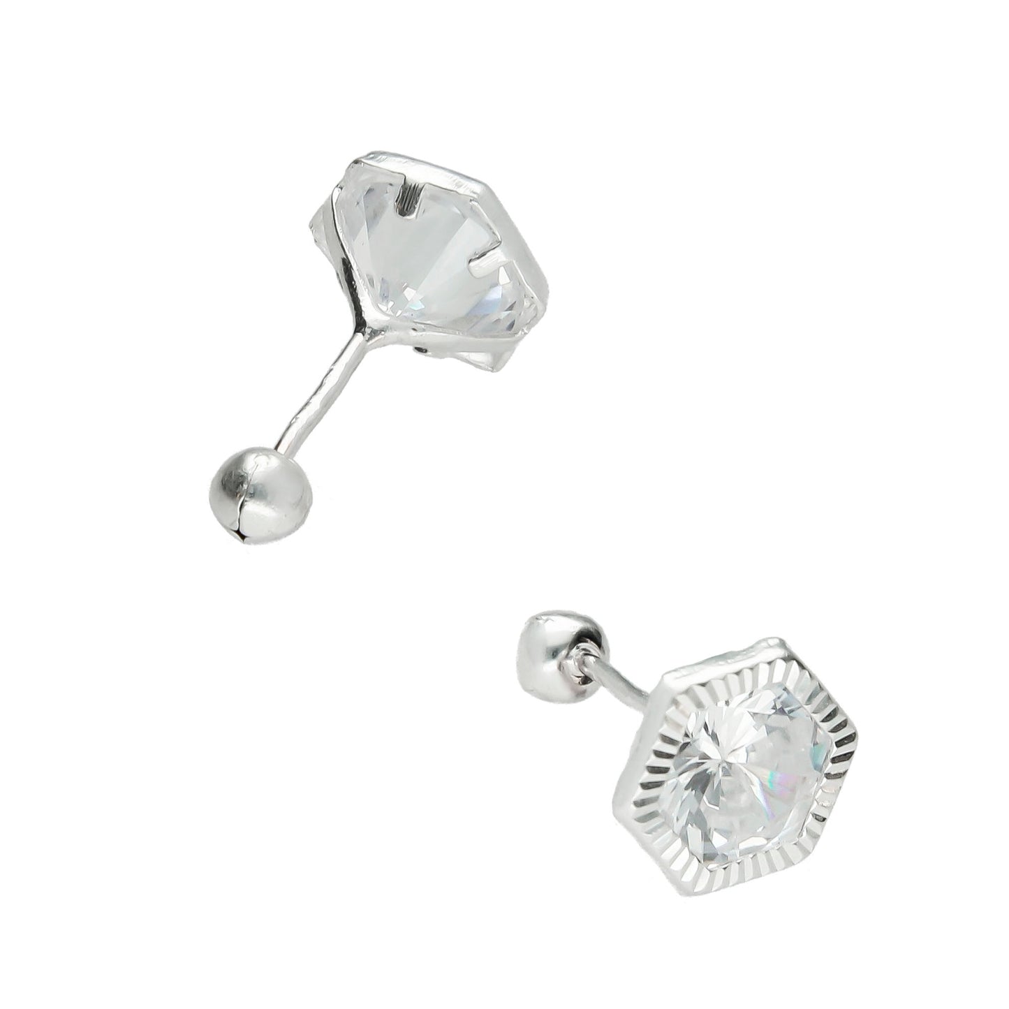 LPBR063 Aretes Broquel Plata Mod Hexágono Bisel 7mm Plata .925 Taxco 869071048