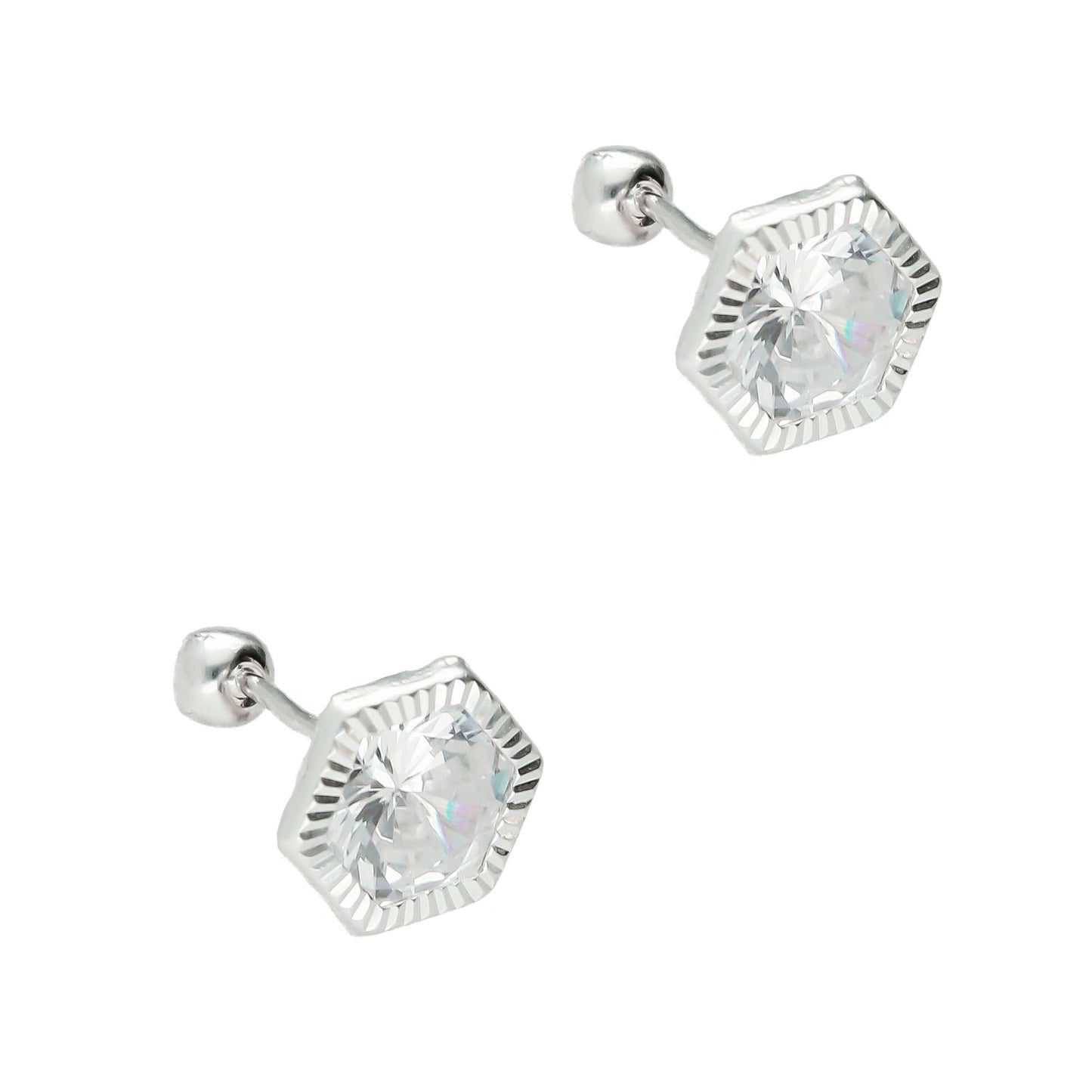 LPBR063 Aretes Broquel Plata Mod Hexágono Bisel 7mm Plata .925 Taxco 869071048