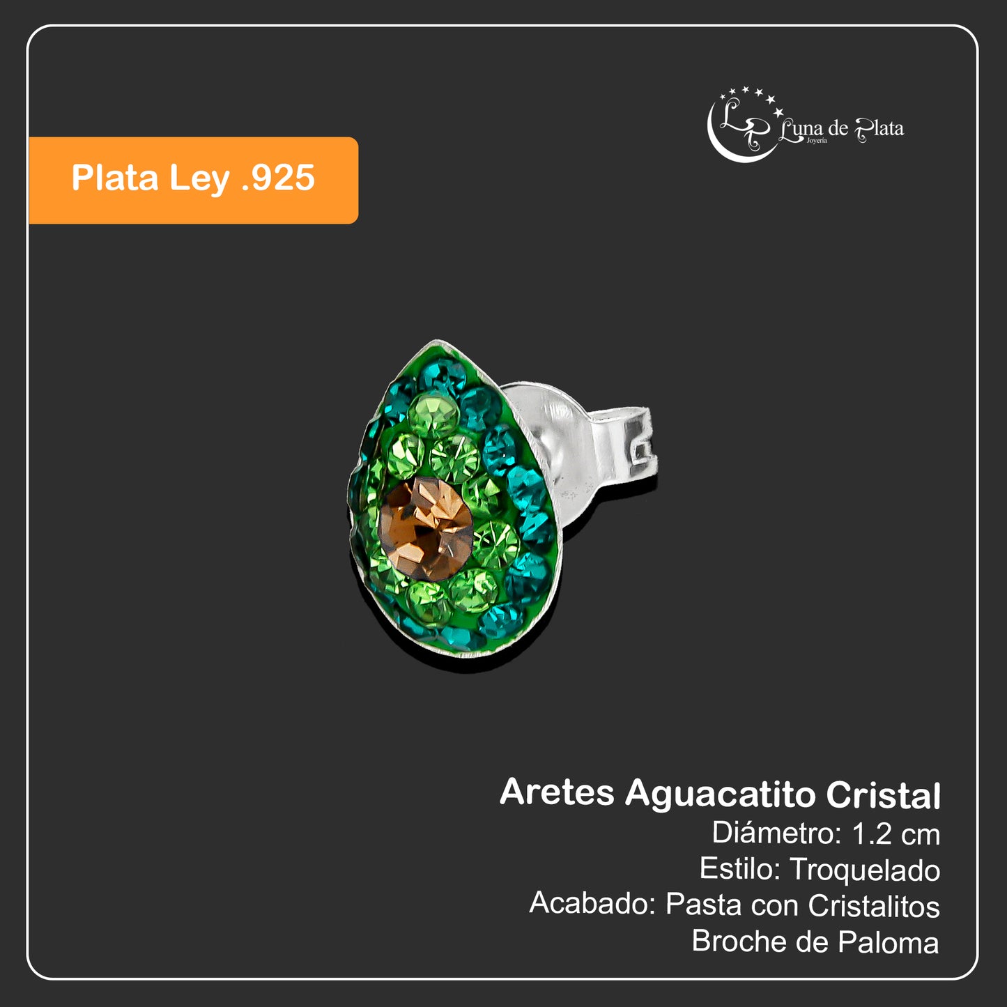 LPBR064 Aretes Aguacatito Cristal en Plata .925 Taxco Gro 1479007721