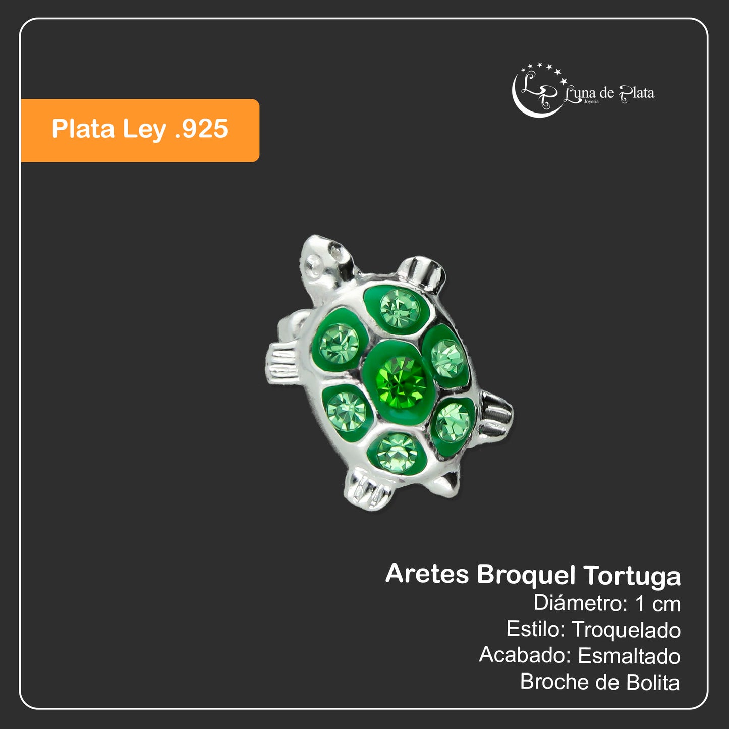 LPBR070 Aretes Broquel Tortuga Troquelada Esmalte en Plata .925  1972329025