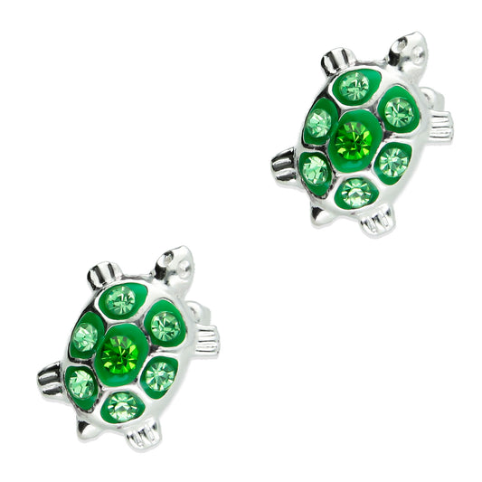 LPBR070 Aretes Broquel Tortuga Troquelada Esmalte en Plata .925  1972329025